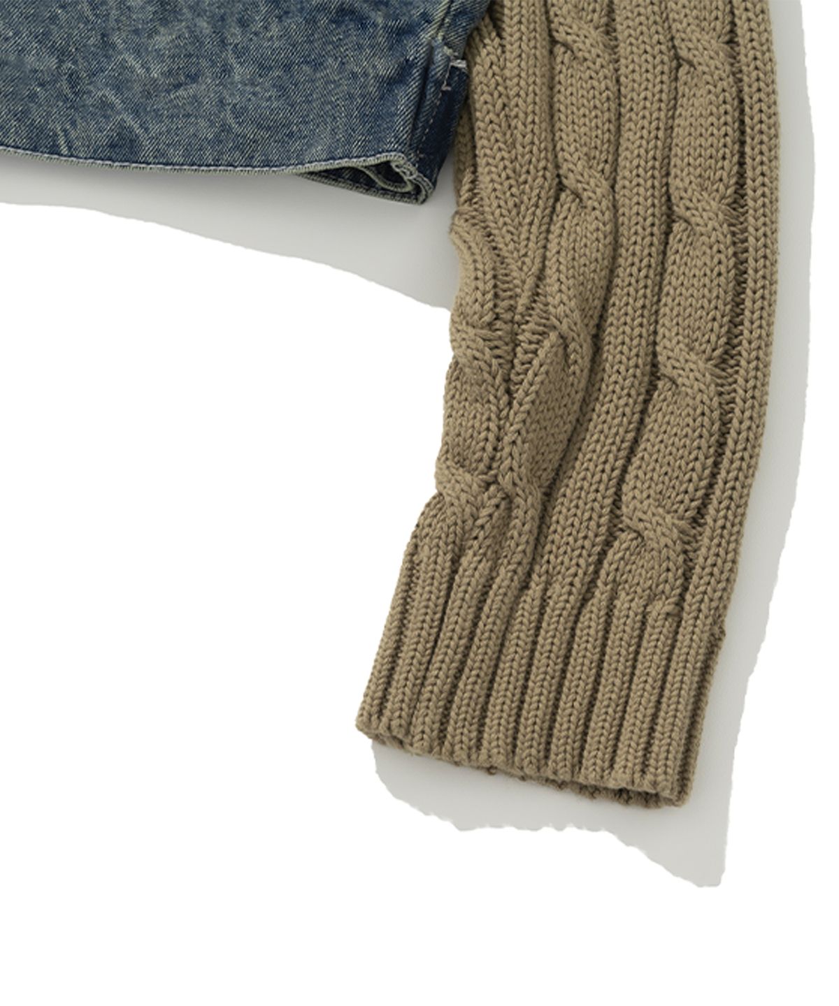 낫포너드(NOT4NERD) W Incision Knit Sleeve Denim Jacket - Deep Blue