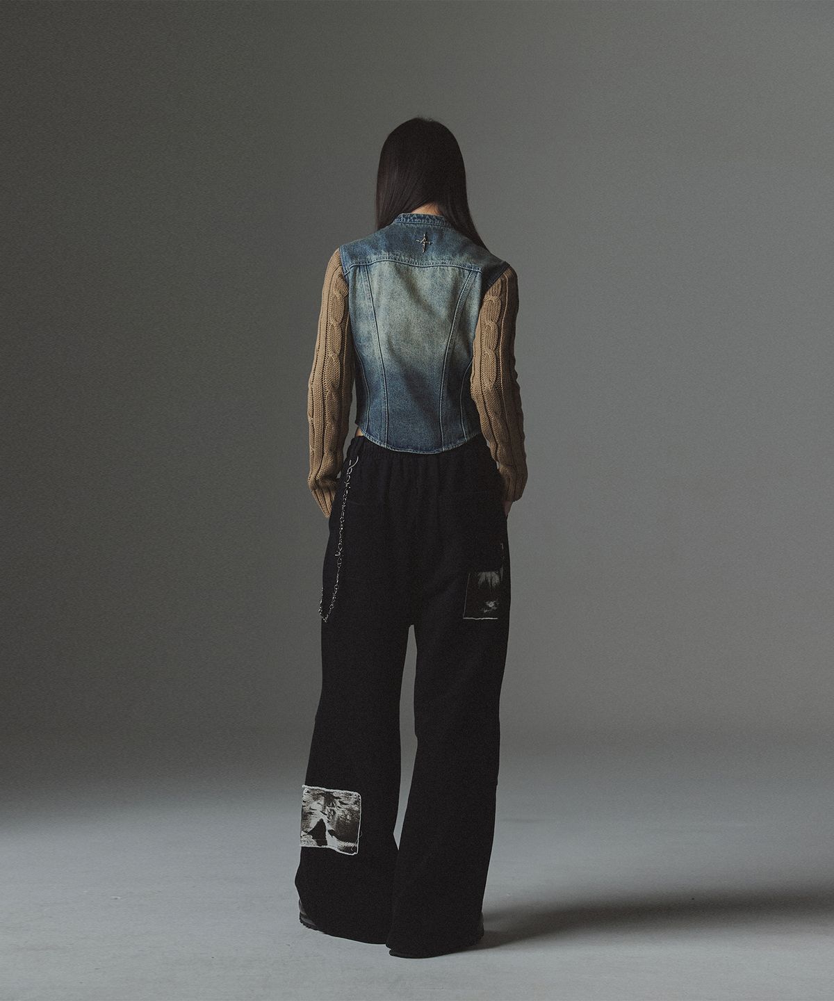 낫포너드(NOT4NERD) W Incision Knit Sleeve Denim Jacket - Deep Blue