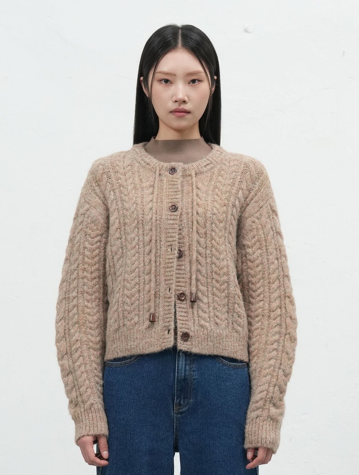 제너럴아이디어(GENERALIDEA) 벌룬 헤어리 케이블 가디건 [BEIGE] / WBE4L04536