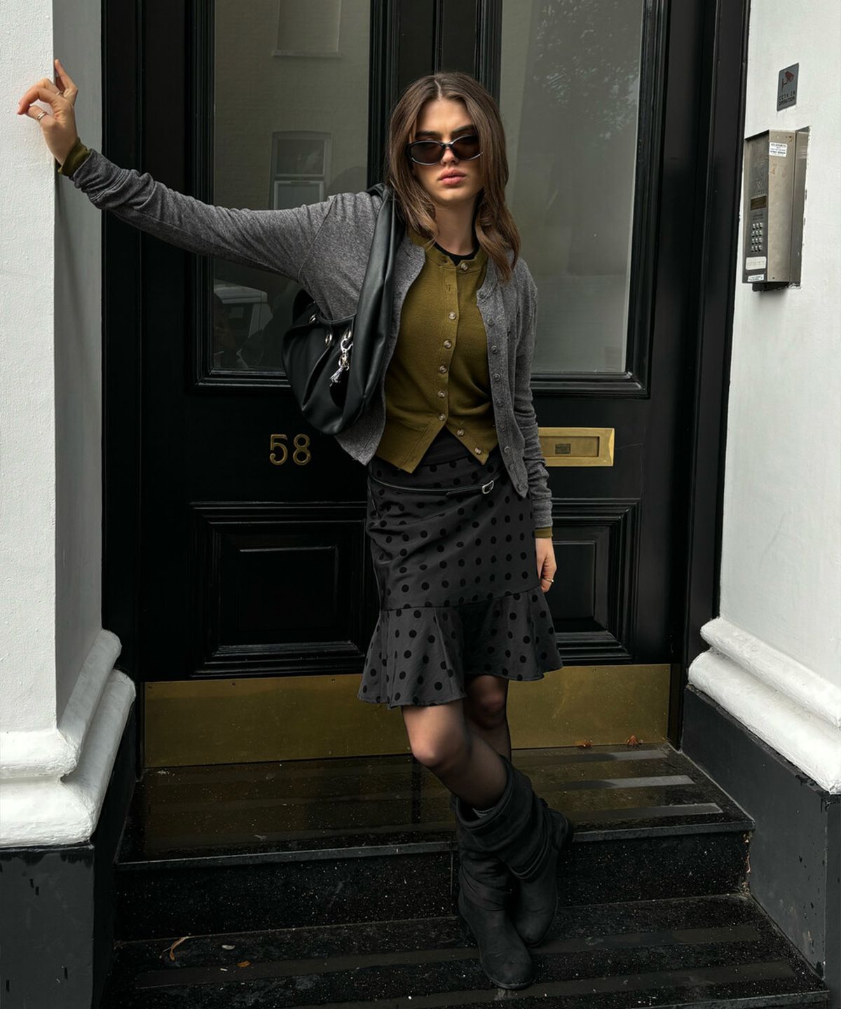 디망쉬(dimanche) Leopard Star Cardigan (grey)
