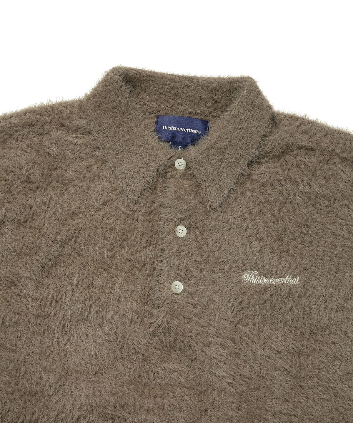 디스이즈네버댓(THISISNEVERTHAT) SCT-Logo Shaggy Knit Polo Mud