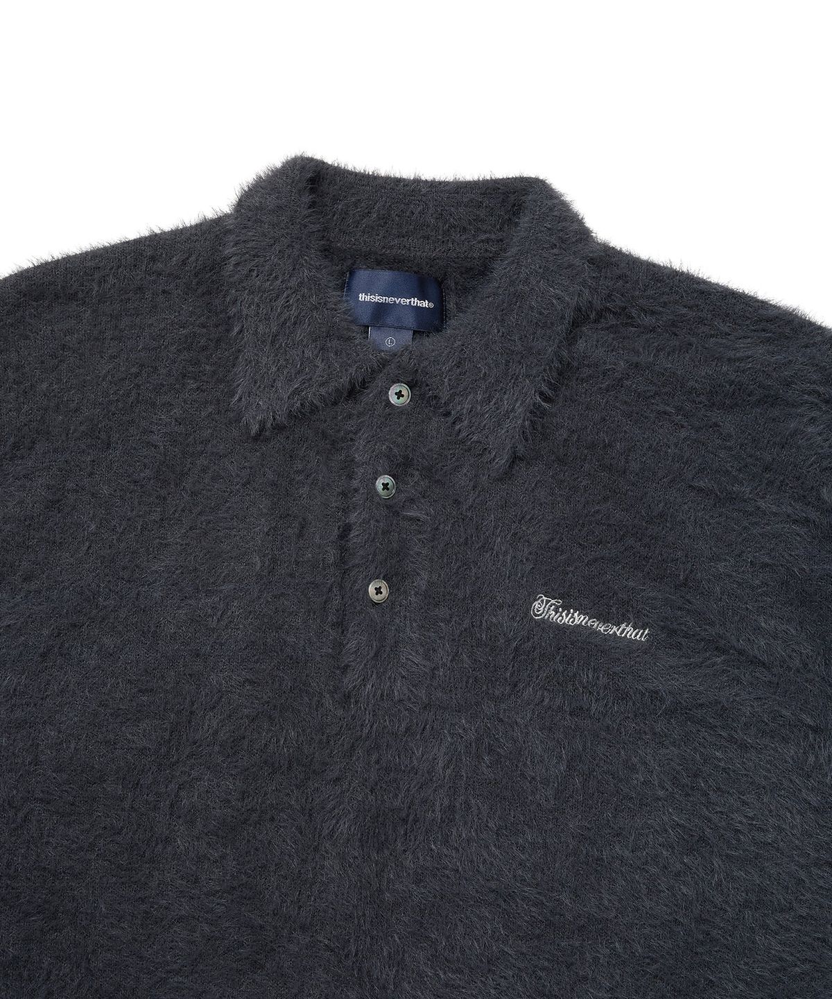 디스이즈네버댓(THISISNEVERTHAT) SCT-Logo Shaggy Knit Polo Charcoal