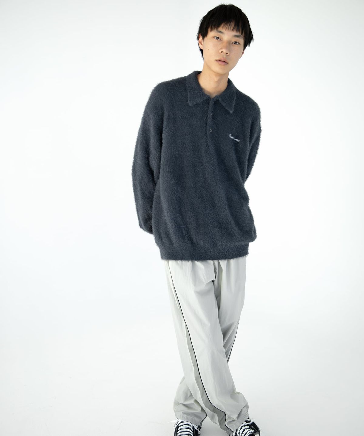 디스이즈네버댓(THISISNEVERTHAT) SCT-Logo Shaggy Knit Polo Charcoal