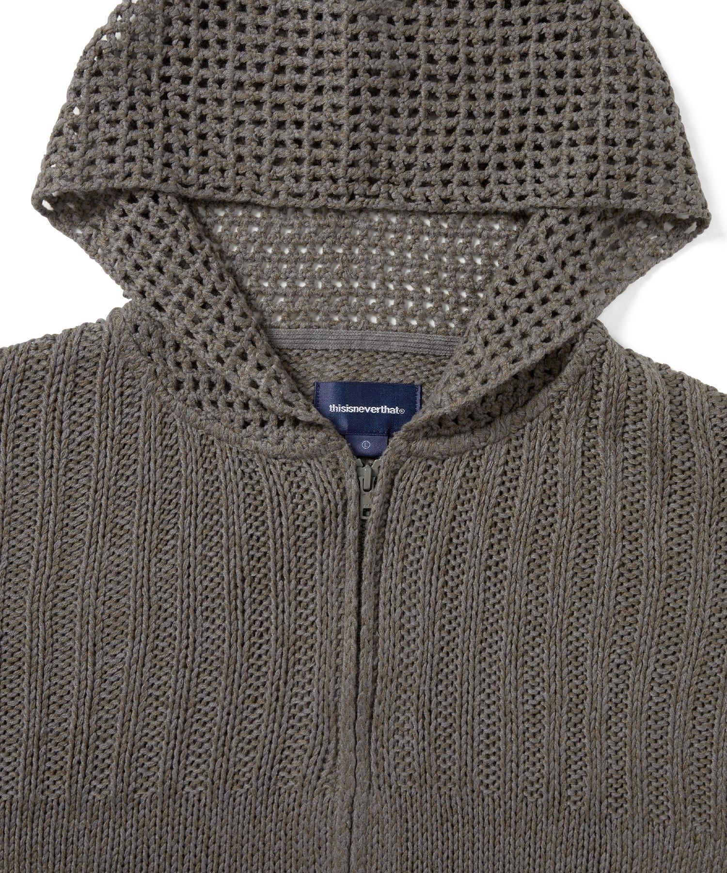 MUSINSA公式 | thisisneverthat Crochet Knit Zip Up Hoodie Grey