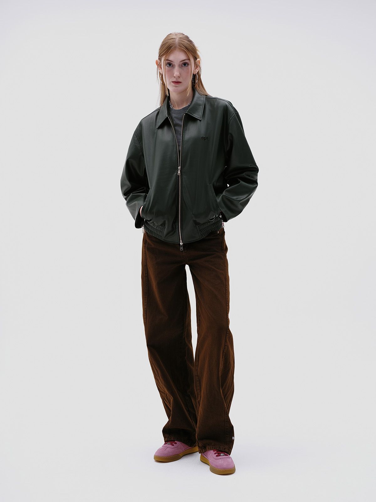 이피티(EPT) FAUX LEATHER JACKET (DEEP GREEN)