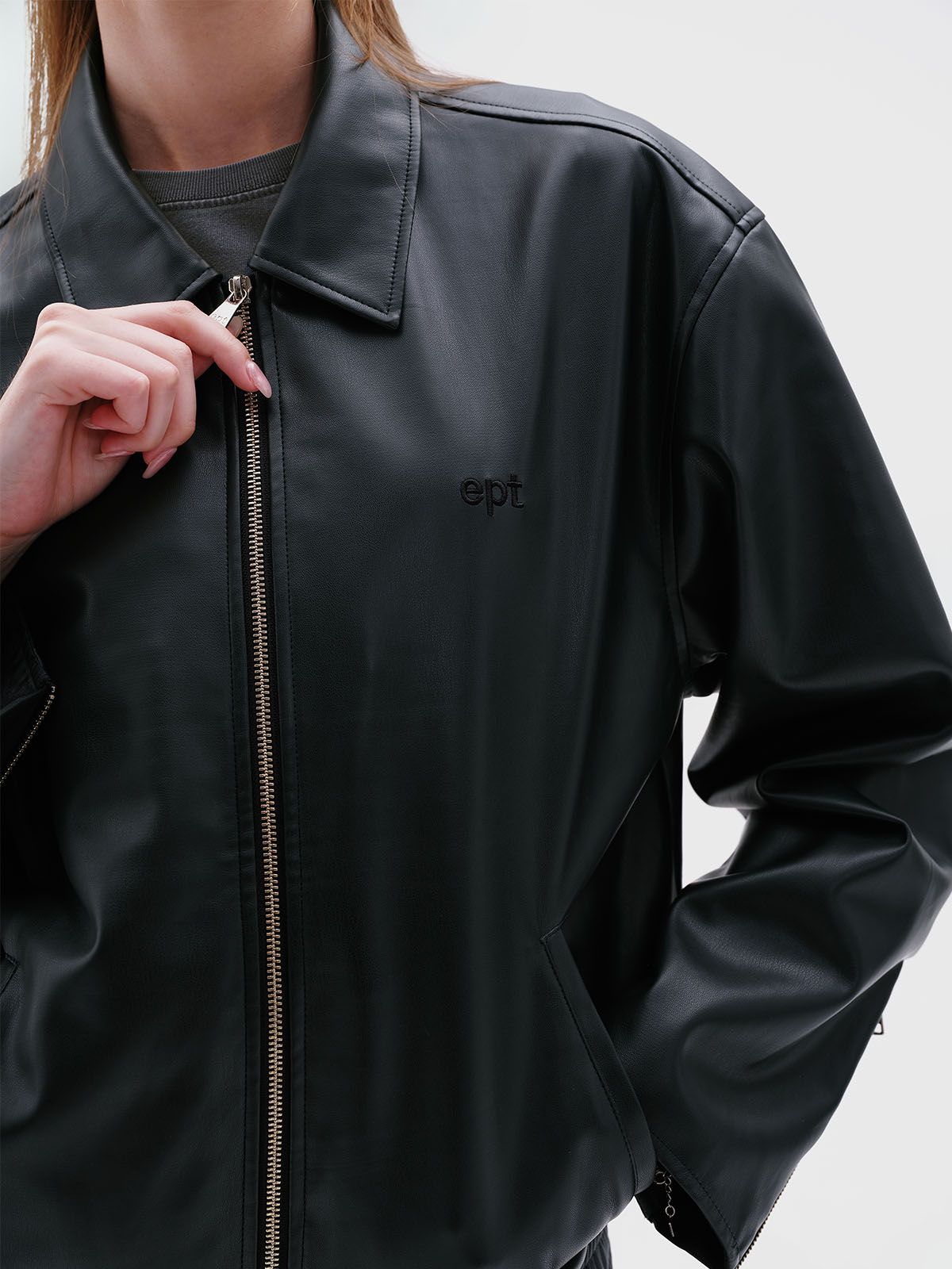 이피티(EPT) FAUX LEATHER JACKET (DEEP GREEN)