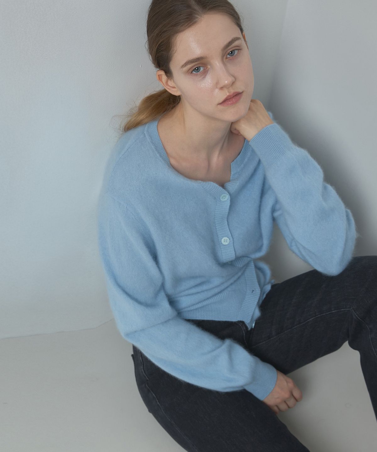 누토프(NUTOFFE) Two way Cashmere Cardigan_Powder Blue