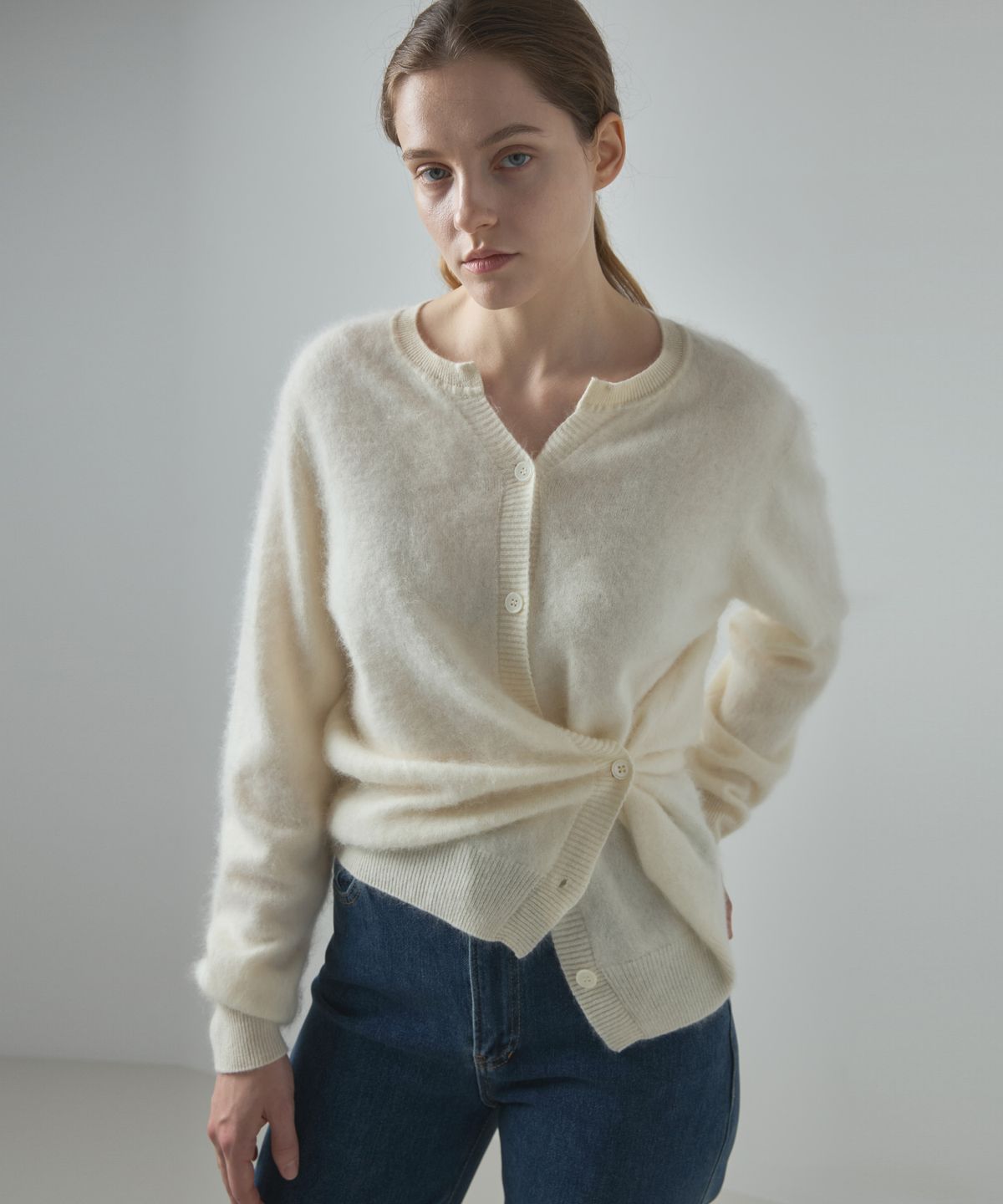 누토프(NUTOFFE) Two way Cashmere Cardigan_Ivory