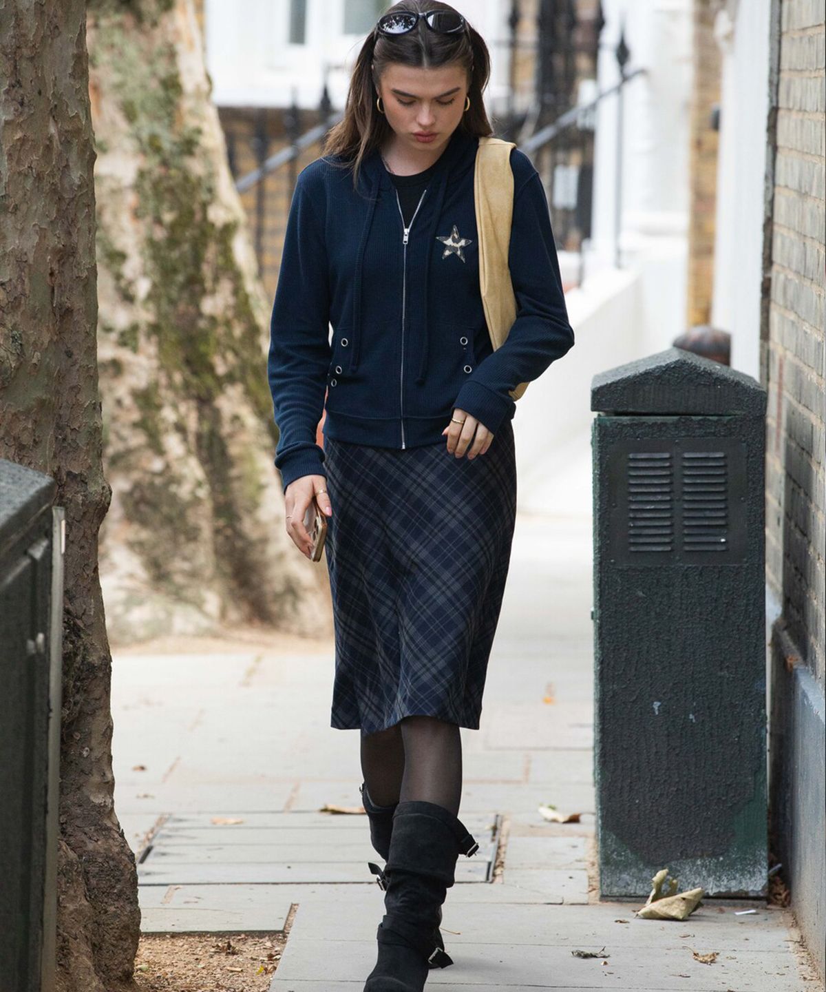 디망쉬(dimanche) Check Midi Skirt (navy)