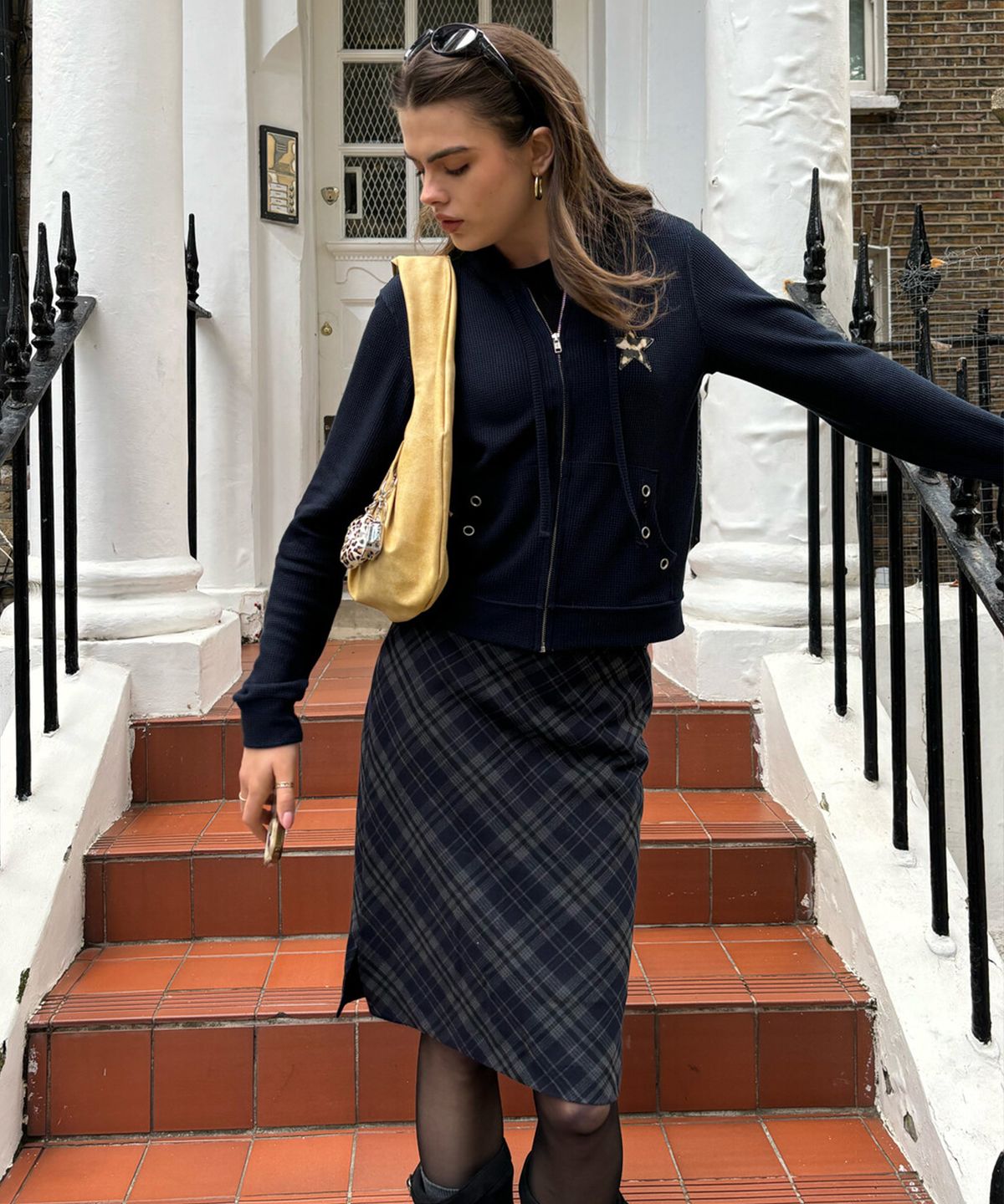 디망쉬(dimanche) Check Midi Skirt (navy)