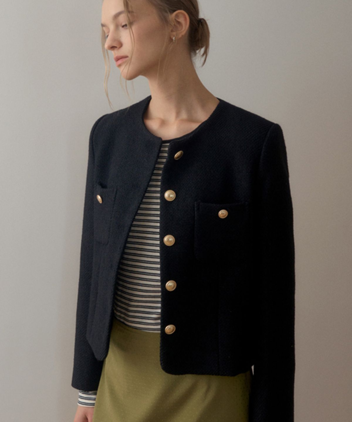 헤인트(HAINT) DEVON CLASSIC WOOL TWEED JACKET_BLACK