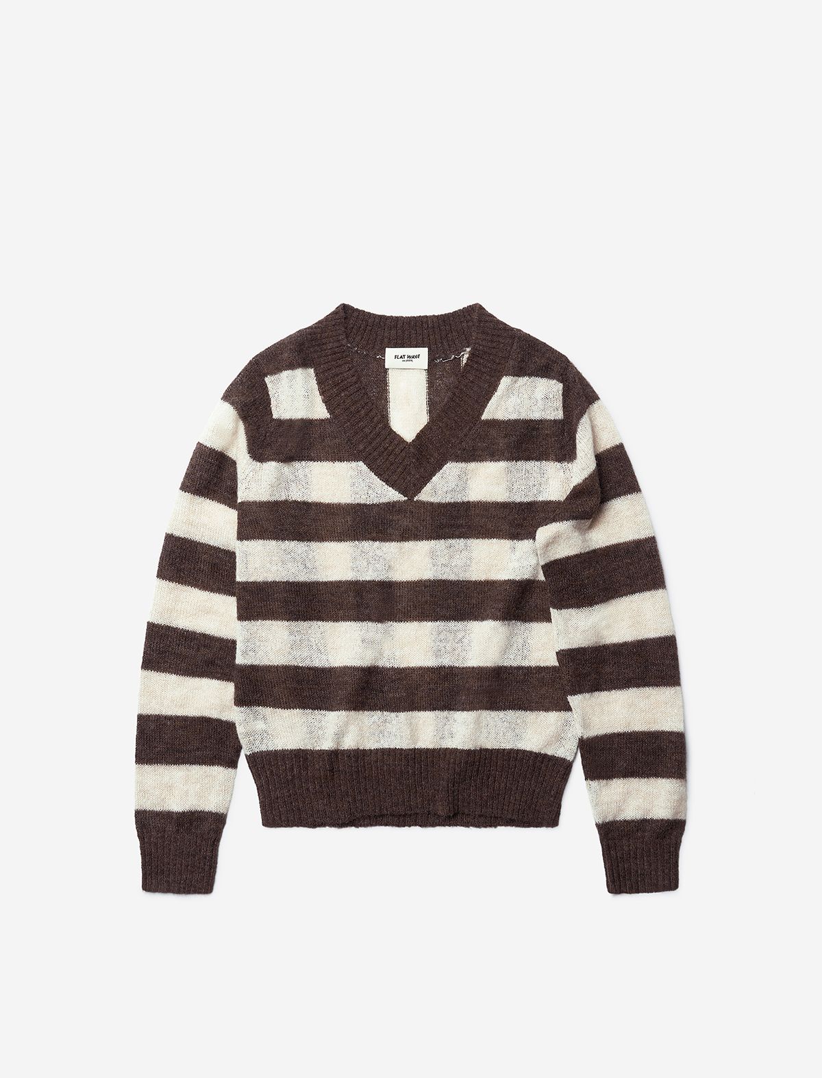 플랫웨이브 인 서울(FLATWAVE IN SEOUL) Vayra V Neck Stripe Knit Brown/Beige