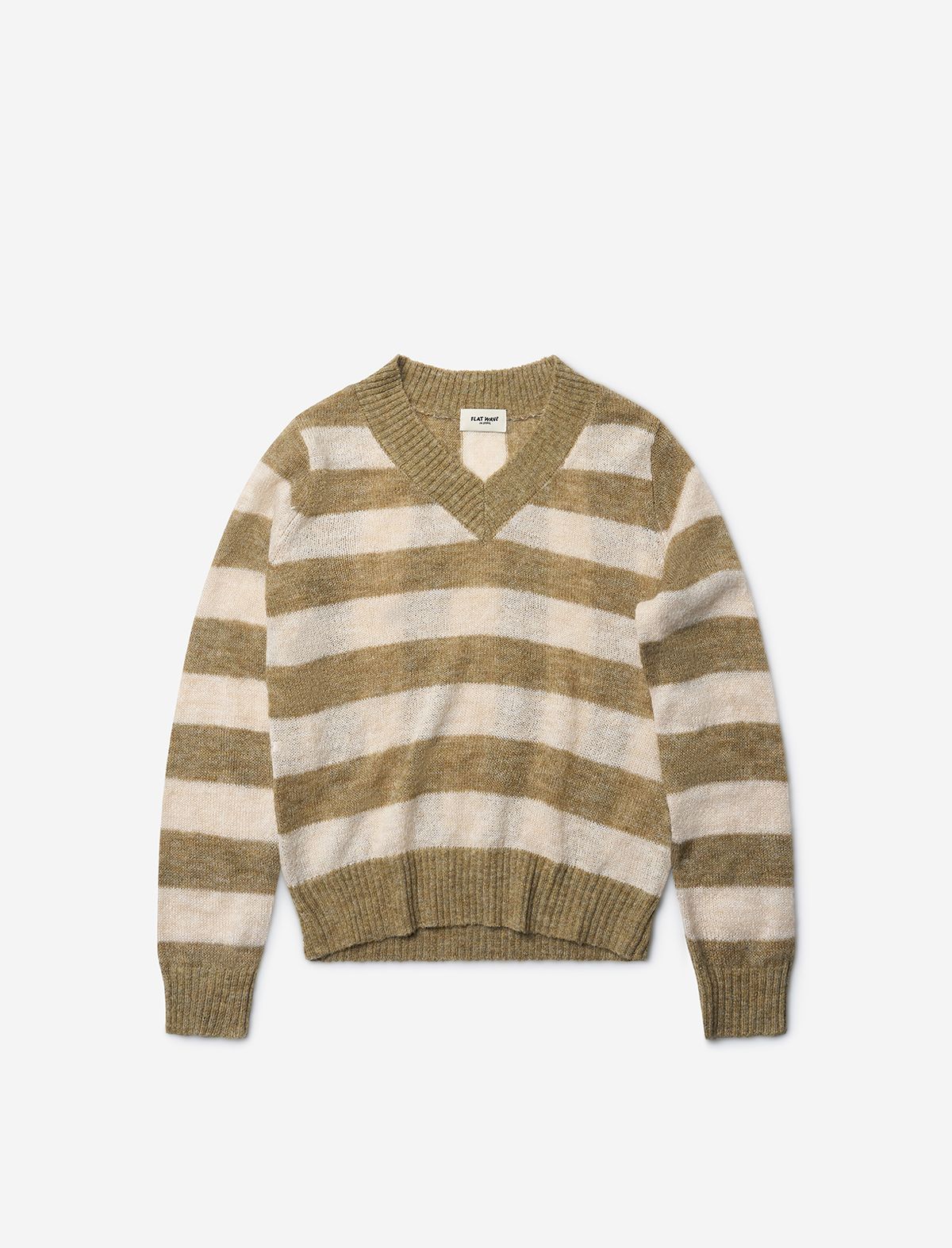 플랫웨이브 인 서울(FLATWAVE IN SEOUL) Vayra V Neck Stripe Knit Khaki/Beige