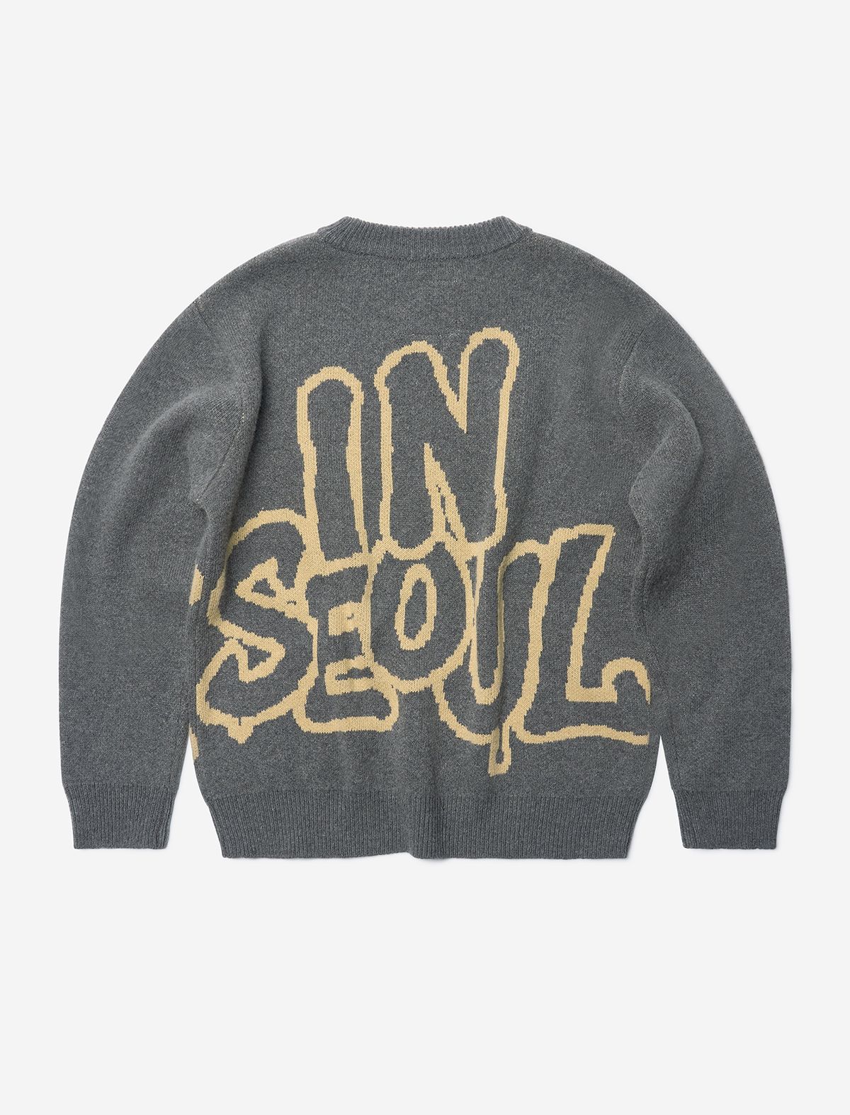 플랫웨이브 인 서울(FLATWAVE IN SEOUL) Ryef Wool Lettering Round Knit Charcoal