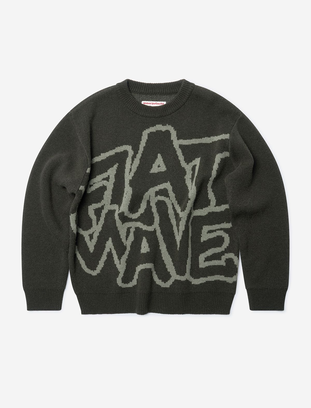 플랫웨이브 인 서울(FLATWAVE IN SEOUL) Ryef Wool Lettering Round Knit Khaki