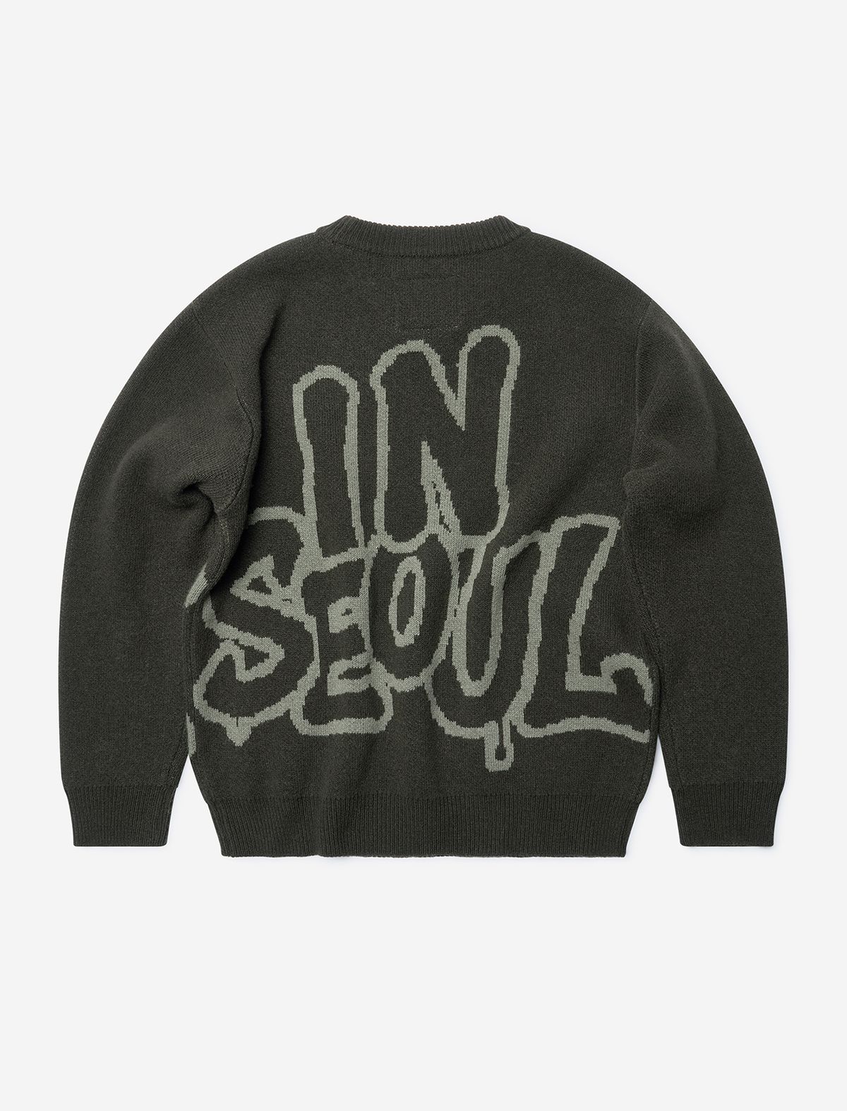 플랫웨이브 인 서울(FLATWAVE IN SEOUL) Ryef Wool Lettering Round Knit Khaki