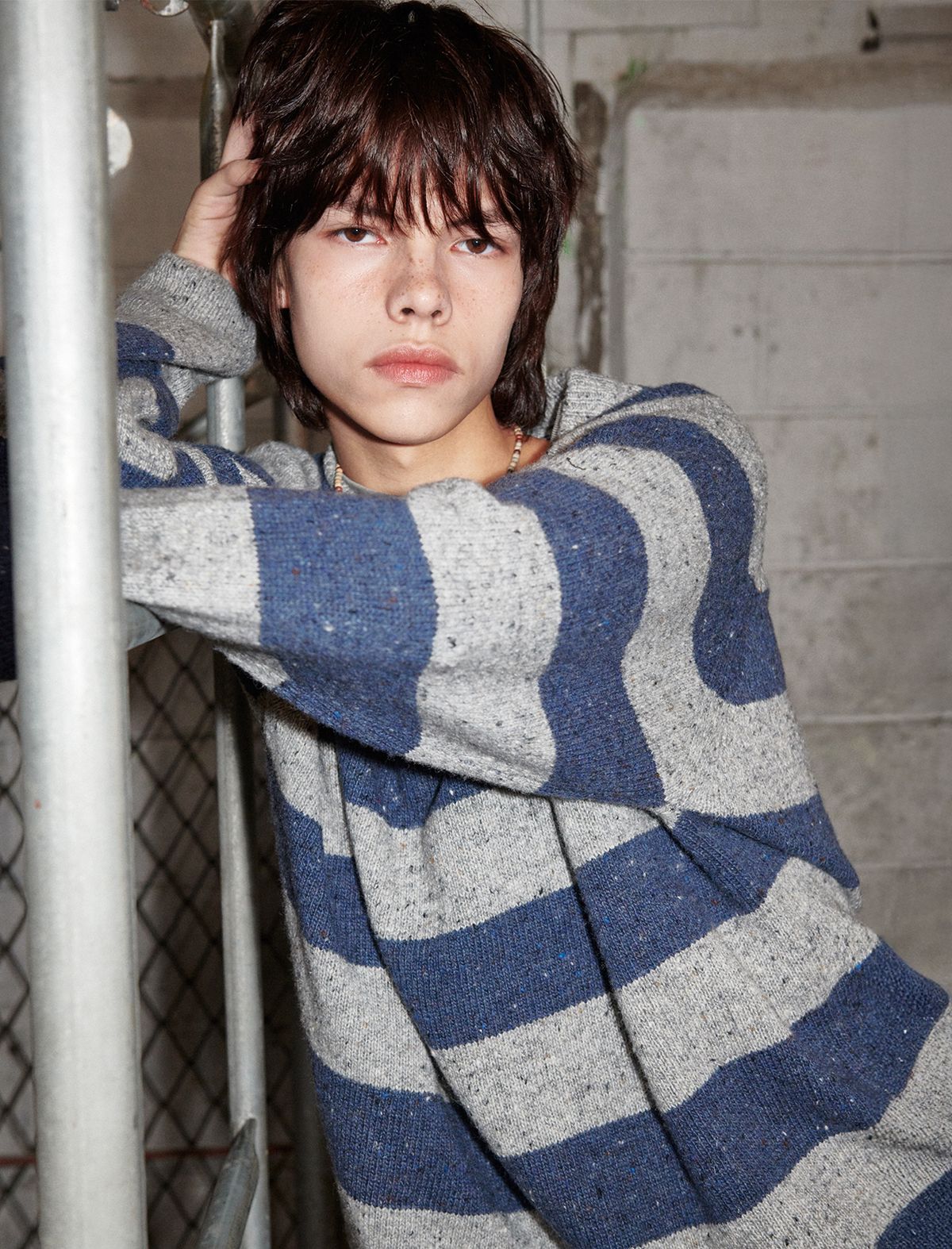 플랫웨이브 인 서울(FLATWAVE IN SEOUL) Noor Wool Stripe Round Knit Grey/Indigo