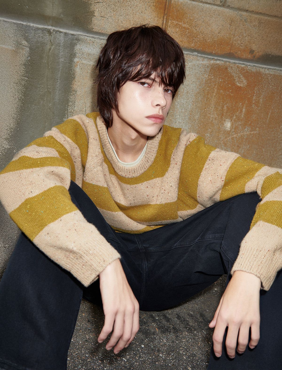플랫웨이브 인 서울(FLATWAVE IN SEOUL) Noor Wool Stripe Round Knit Sand/Mustard
