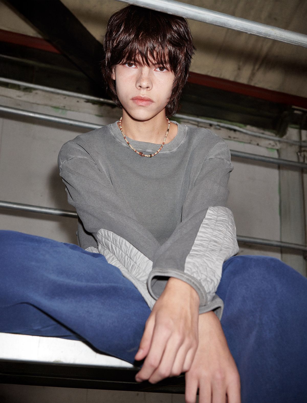 플랫웨이브 인 서울(FLATWAVE IN SEOUL) Tyde Waffle Pigment Longsleeve T-Shirt Grey