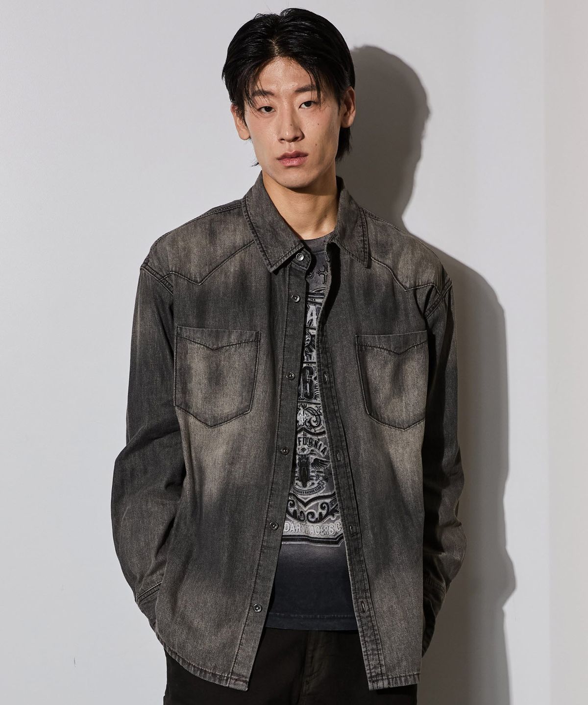 버커루(BUCKAROO) 빈티지 워싱 웨스턴 데님 셔츠 블랙