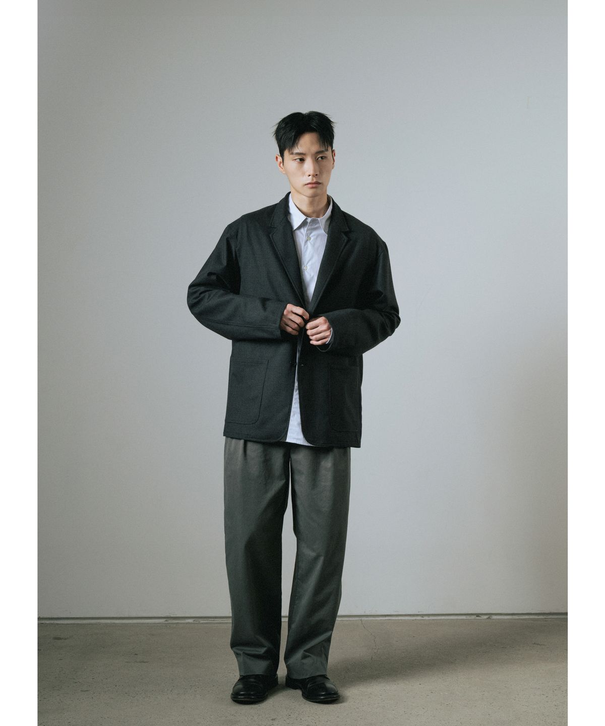 와기(WHAGI) Flannel Wool Architect Jacket (Charcoal)