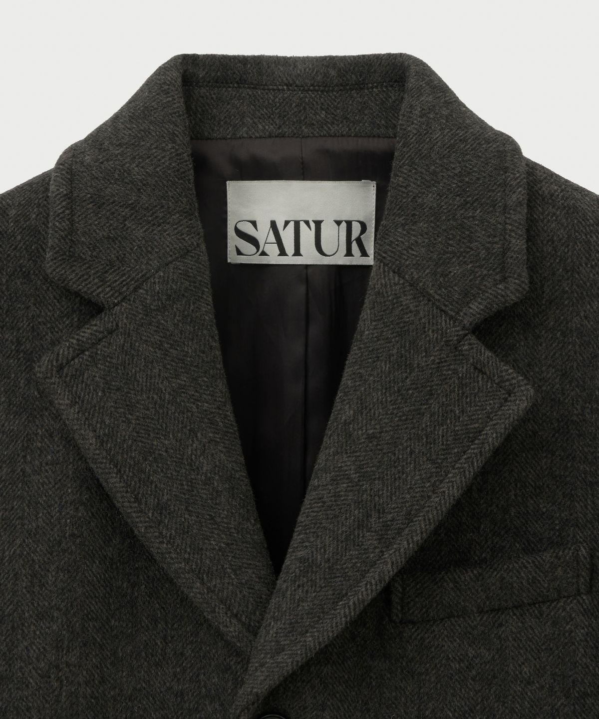 세터(SATUR) 헤링본 울 블렌드 싱글 블레이저 차콜