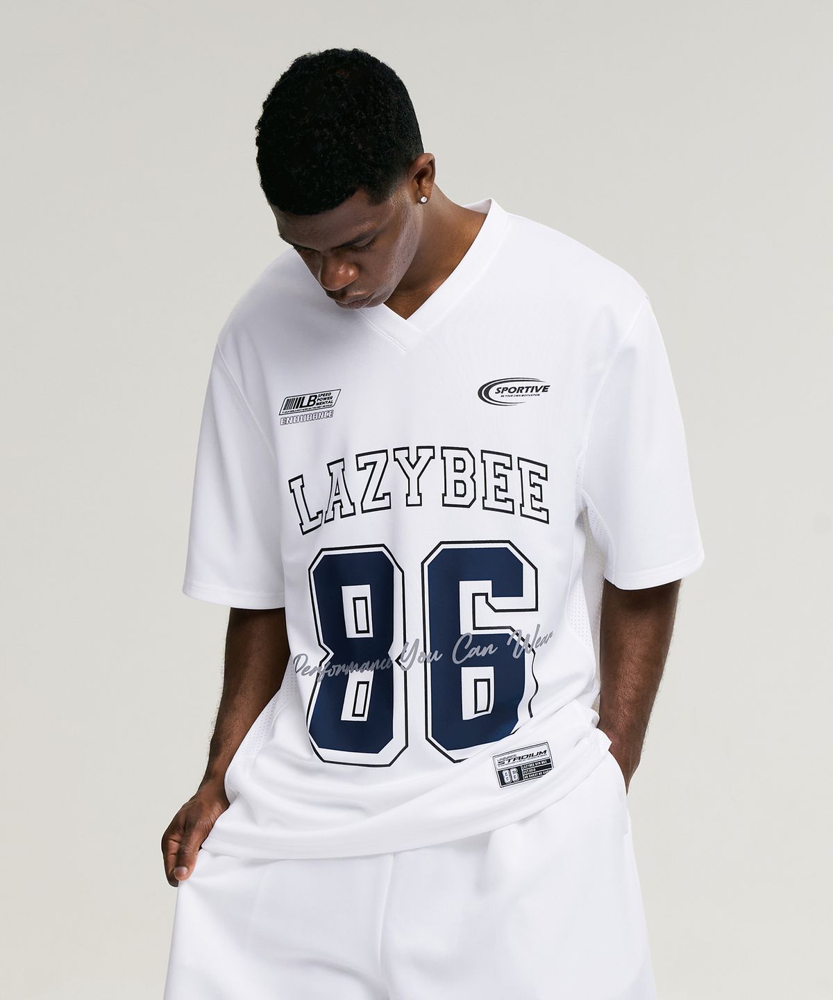 레이지비(LAZYBEE) 믹스드 매쉬 럭비 져지 상의 오버핏 반팔 M 운동복 숏 슬리브 티셔츠 화이트