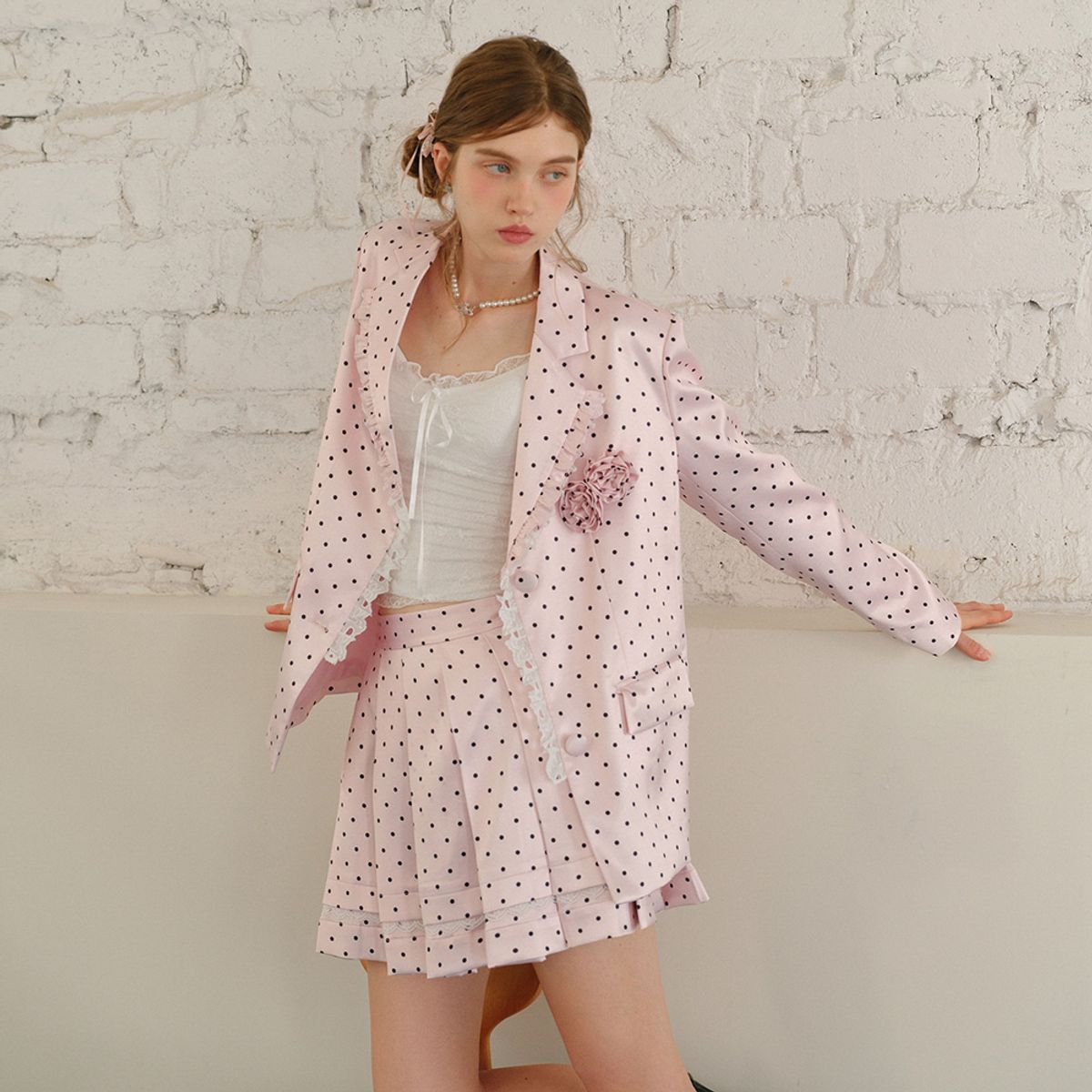 쎄무아듀(CEST MOIDEW) Cest_Polka dot lace pleated skirt