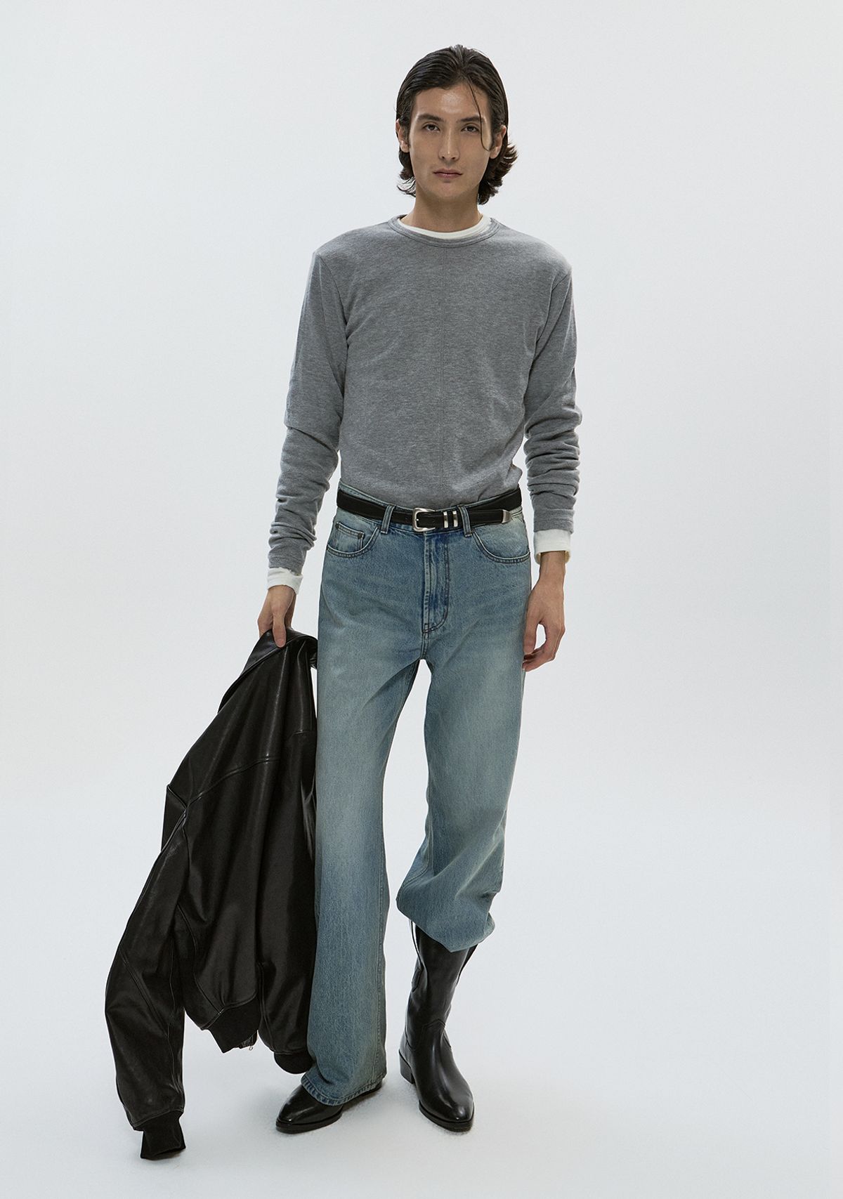 세비지(SAVAGE) Wool Crewneck Jersey Long Sleeve - Grey