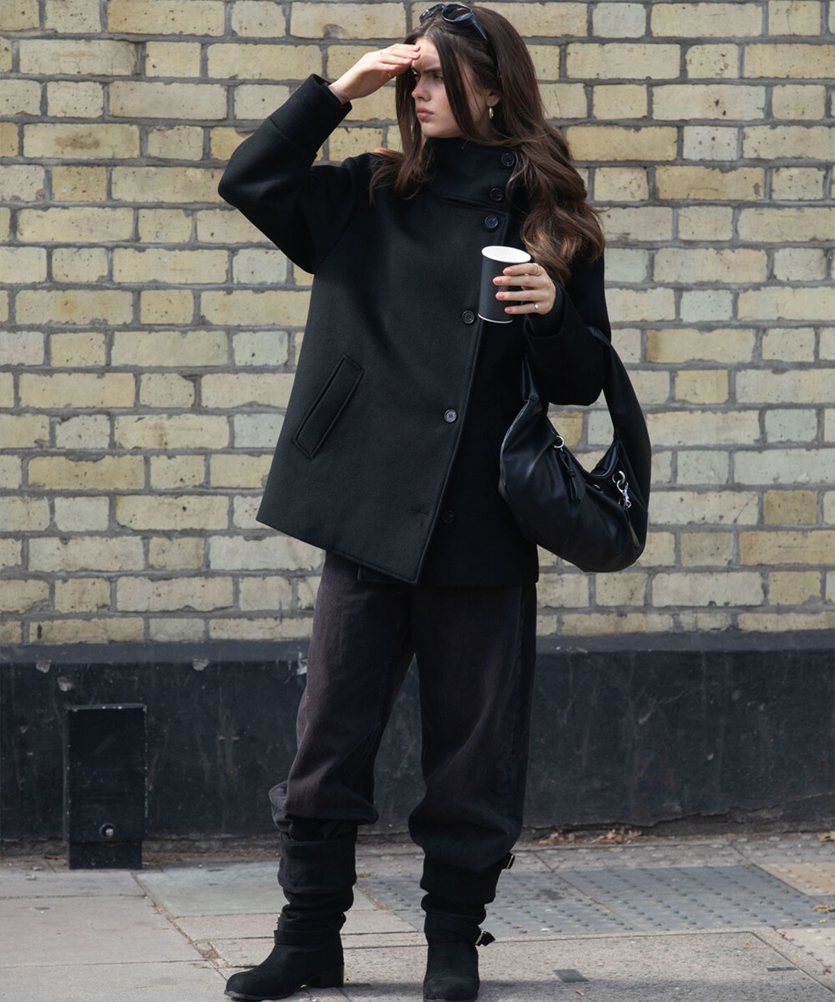 디망쉬(DIMANCHE) Double Breasted Coat (black)