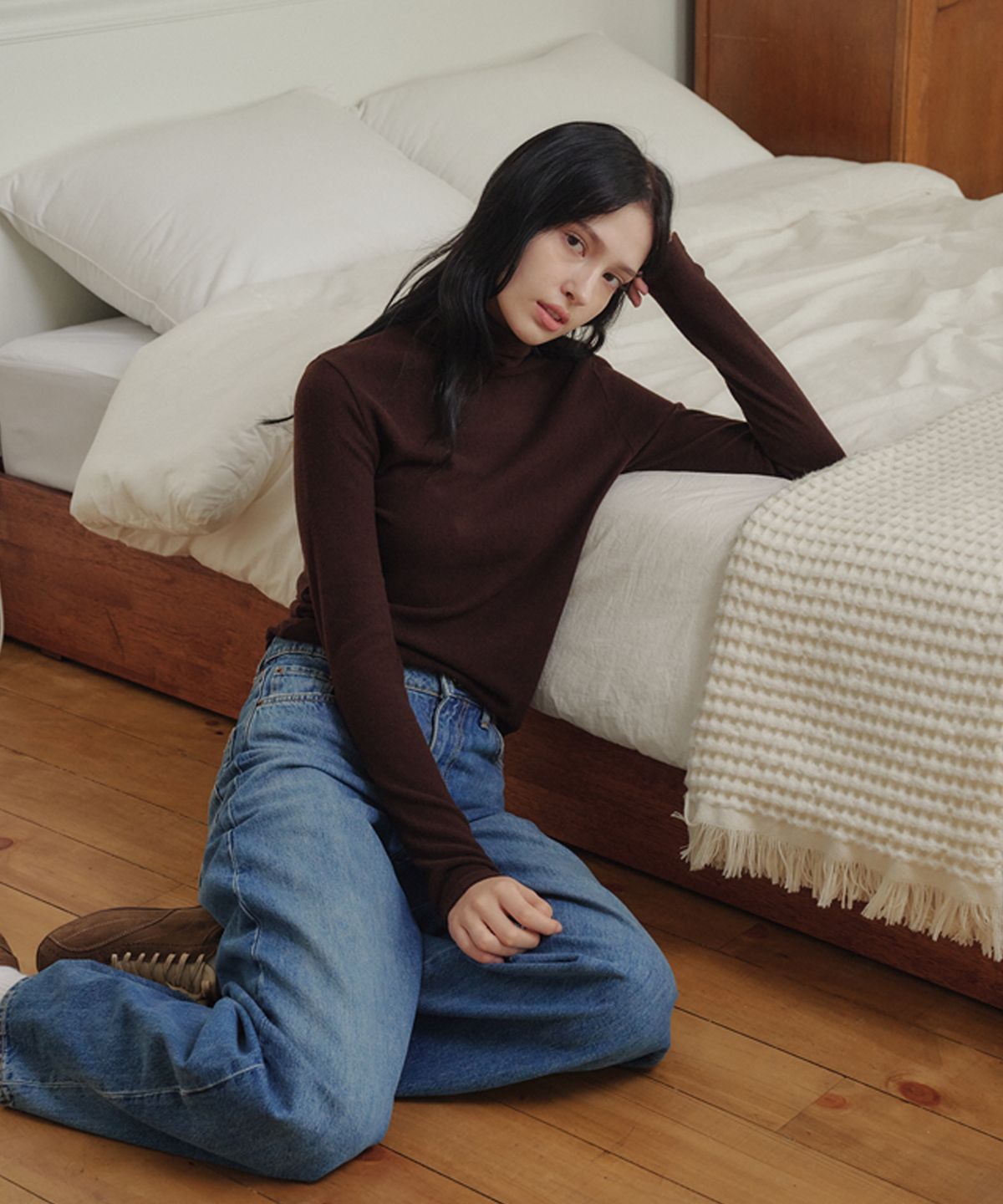 마롯(MARROT) Brushed Turtleneck T-shirt_Brown