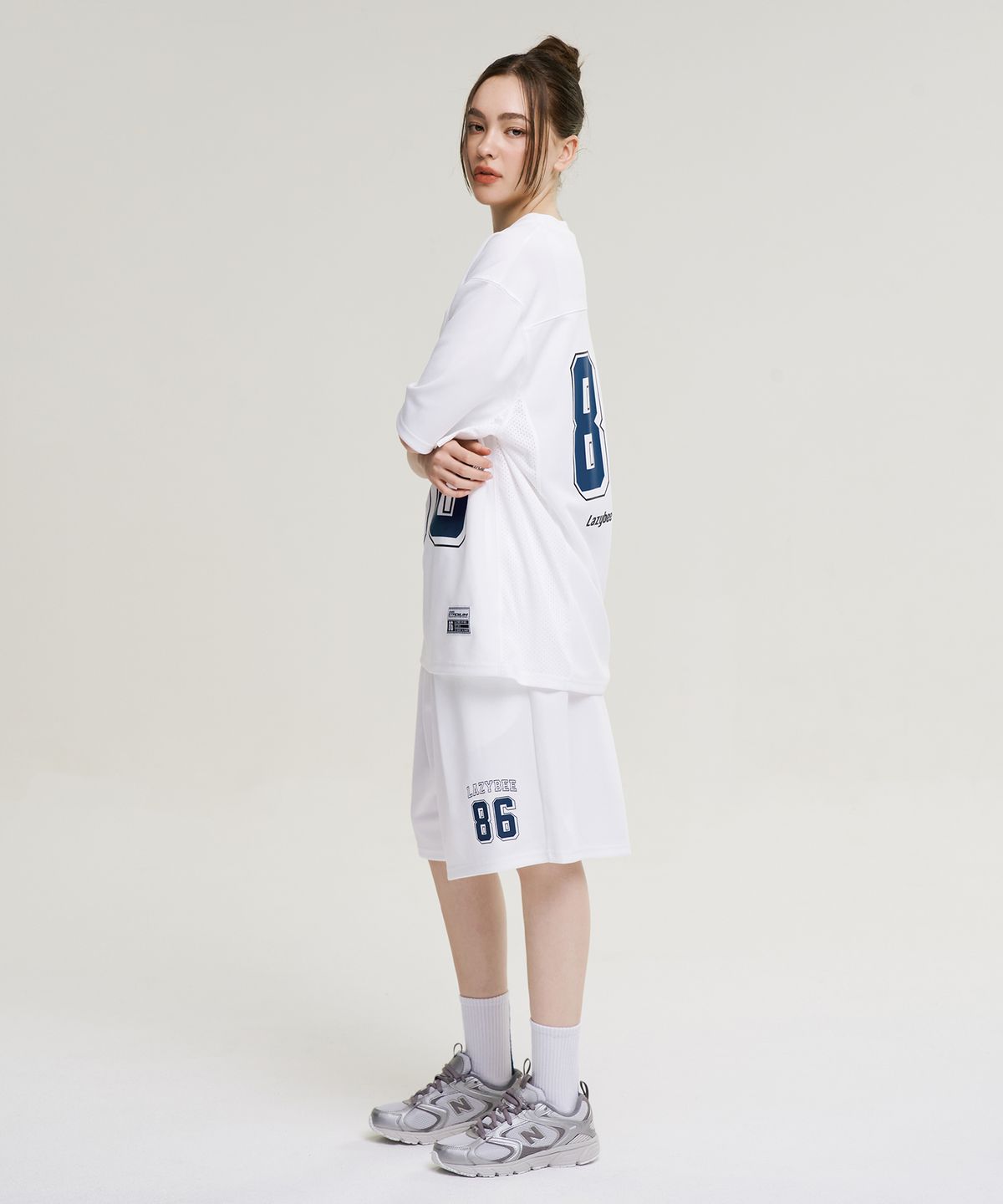 레이지비(LAZYBEE) 자이언트 핏 져지 버뮤다 반바지 W 팬츠 화이트