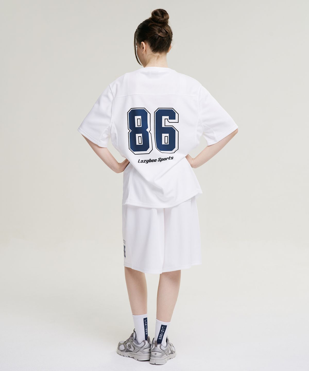 레이지비(LAZYBEE) 자이언트 핏 져지 버뮤다 반바지 W 팬츠 화이트