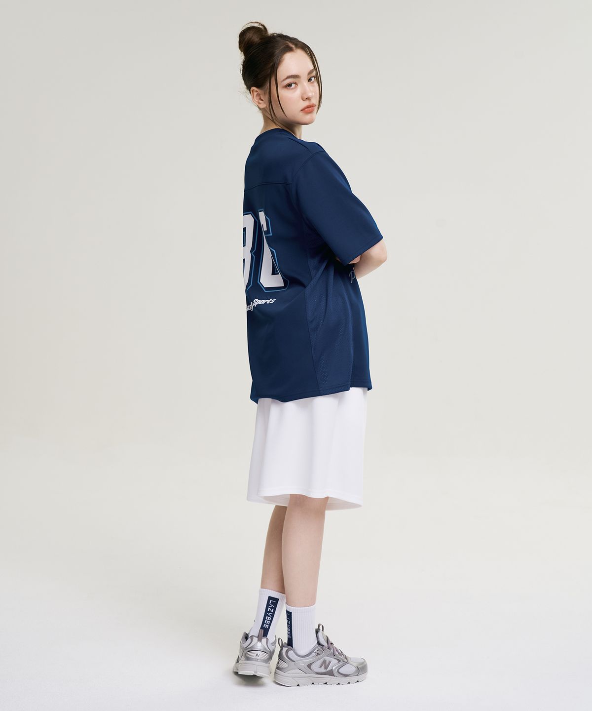 레이지비(LAZYBEE) 자이언트 핏 져지 버뮤다 반바지 W 팬츠 화이트