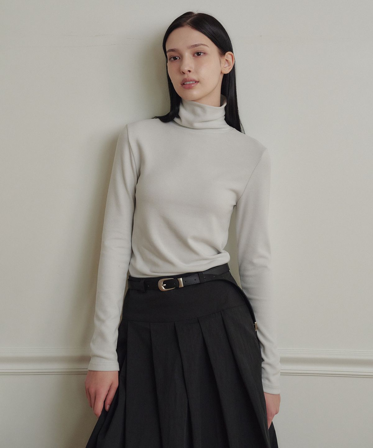마롯(MARROT) Brushed Turtleneck T-shirt_Light Grey