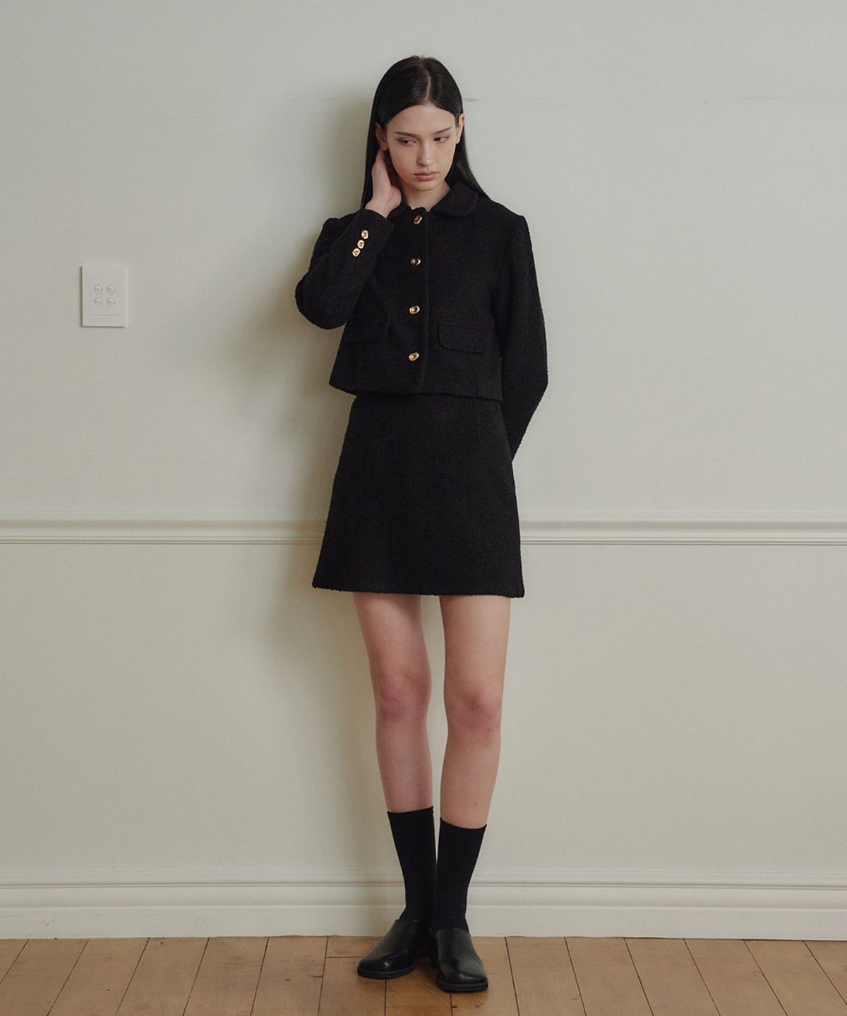 마롯(MARROT) A Line Wool Tweed Mini Skirt_Black