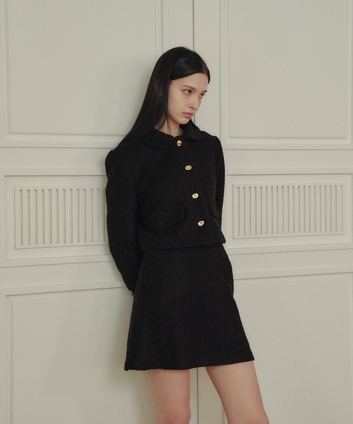마롯(MARROT) A Line Wool Tweed Mini Skirt_Black