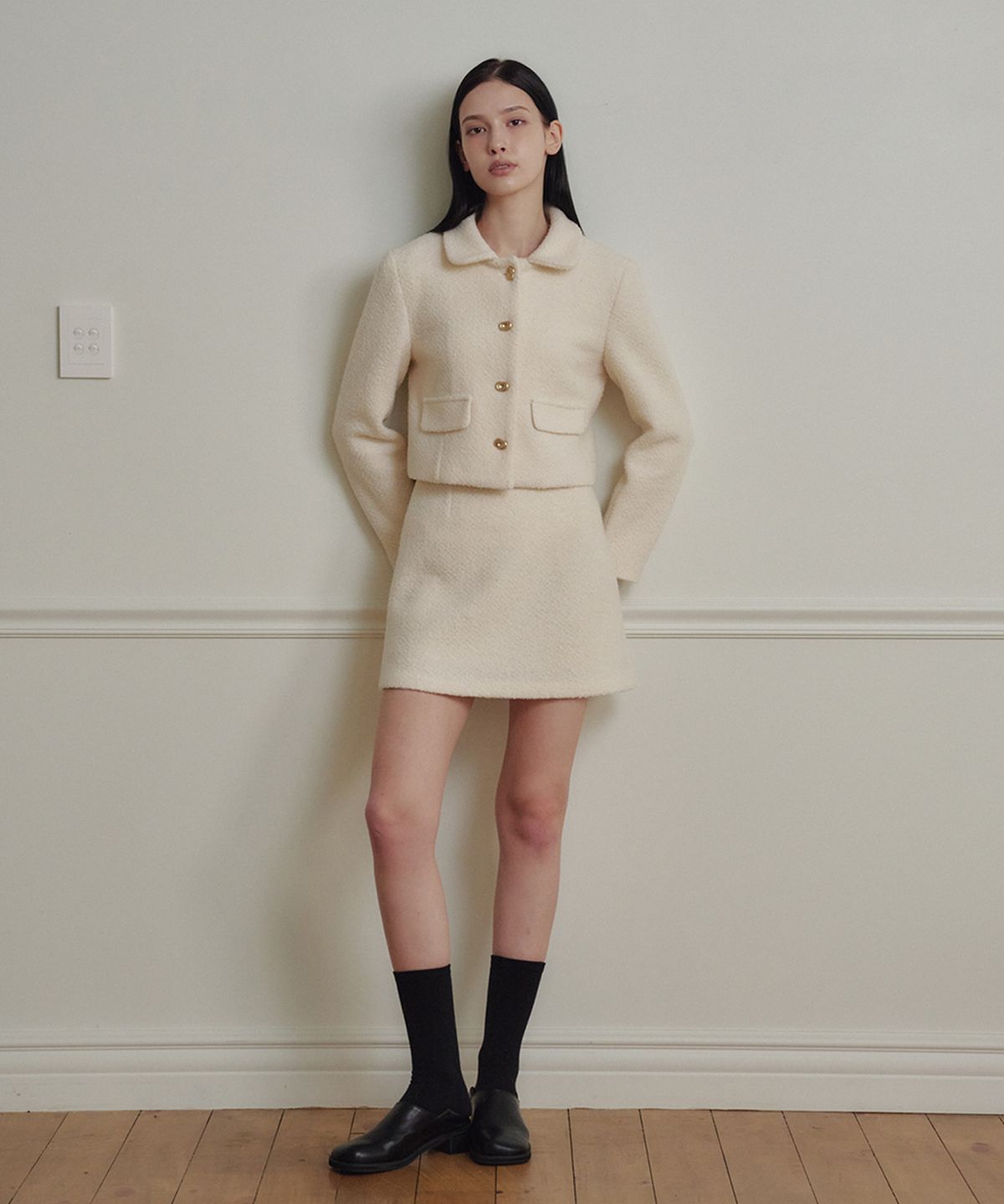 마롯(MARROT) A Line Wool Tweed Mini Skirt_Cream