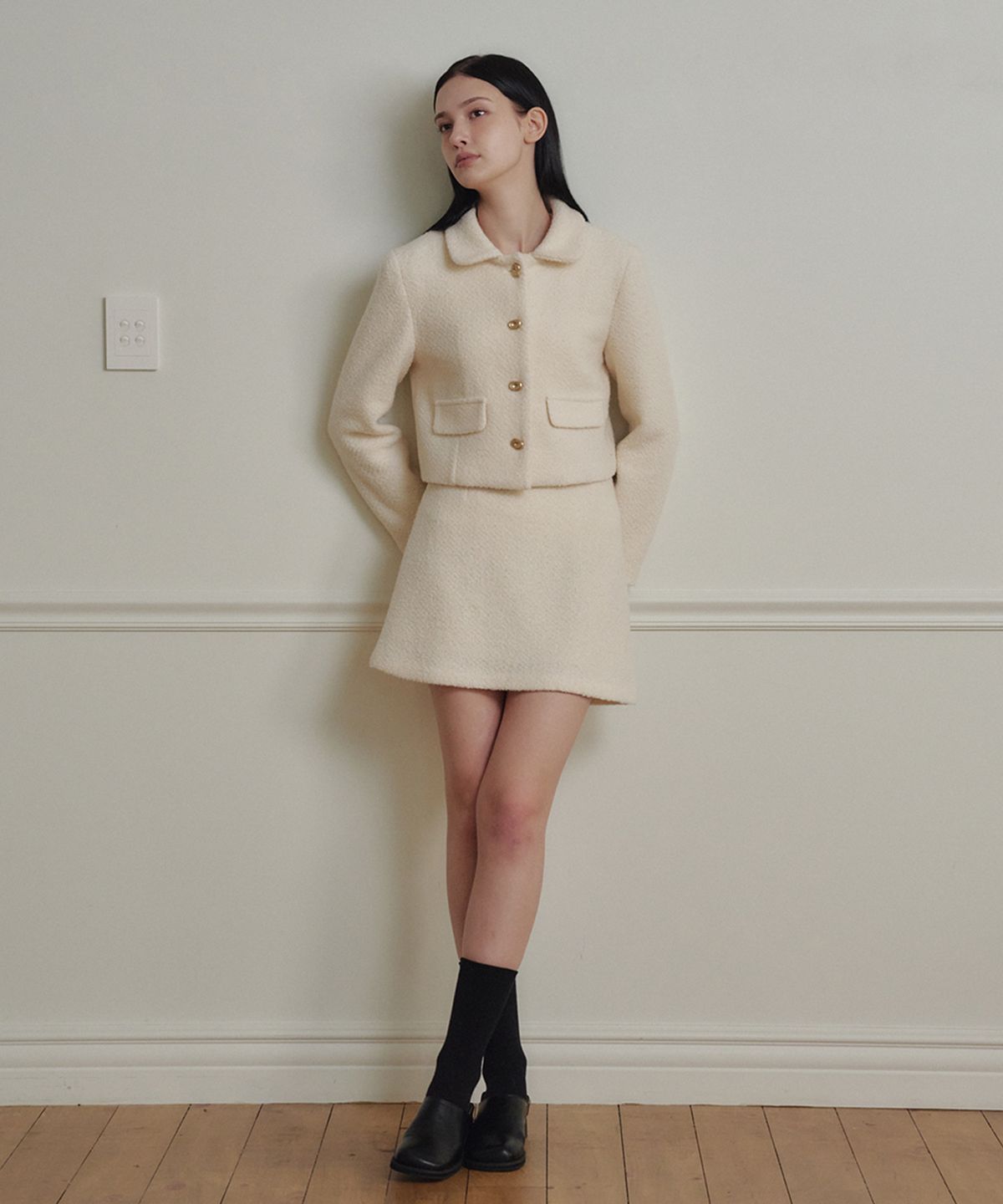 마롯(MARROT) A Line Wool Tweed Mini Skirt_Cream