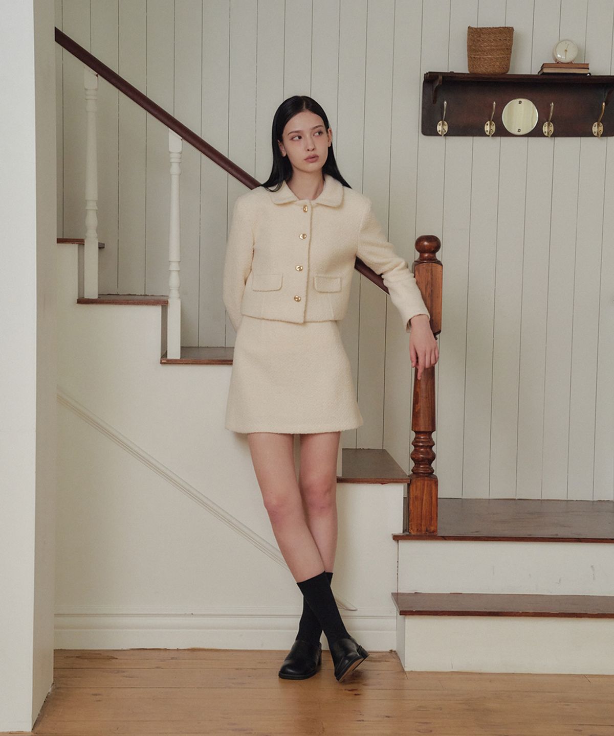 마롯(MARROT) A Line Wool Tweed Mini Skirt_Cream
