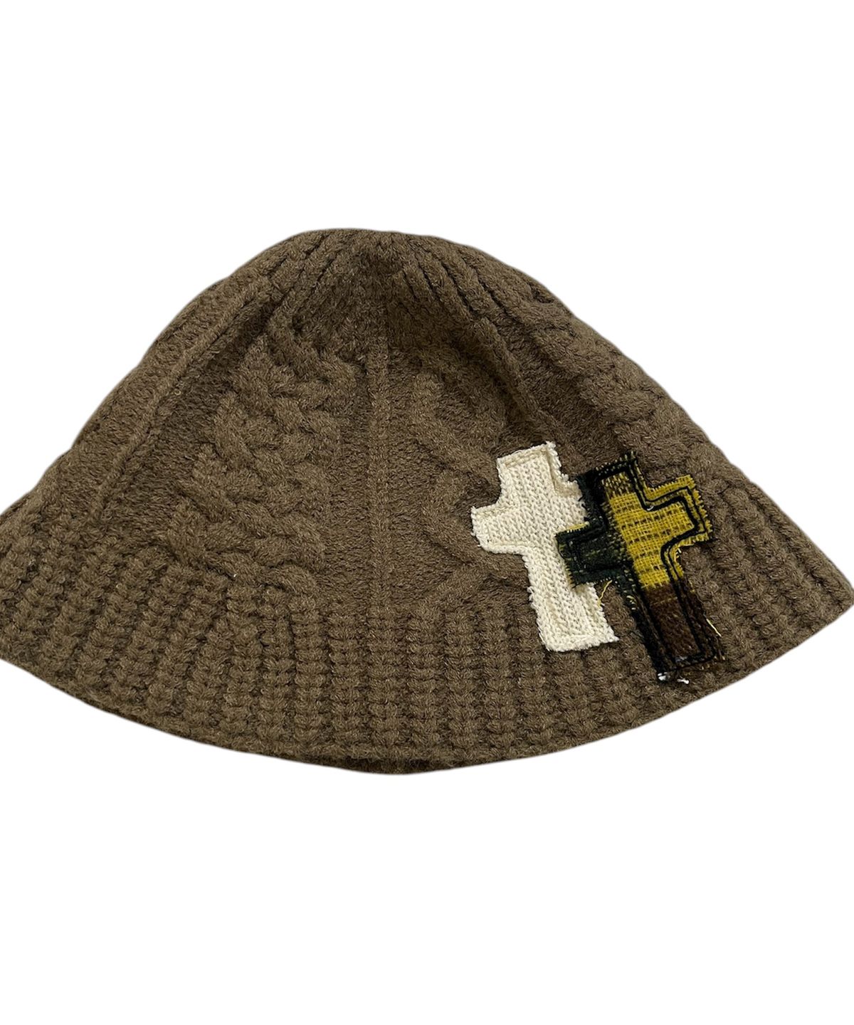 스케이터락(SK8ER ROCK) Cable Knit Cross Bucket Hat ((dark beige))