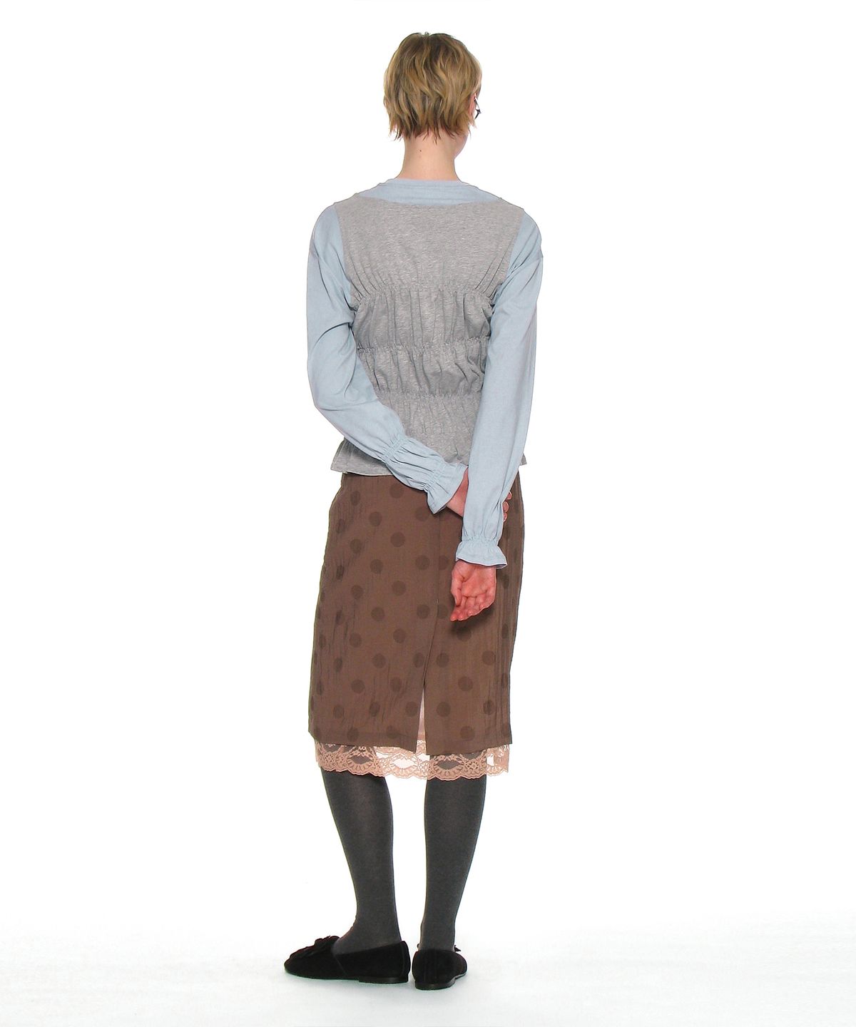 파르티멘토 우먼(PARTIMENTO WOMEN) 올인원 스모크드 롱슬리브 탑_스카이