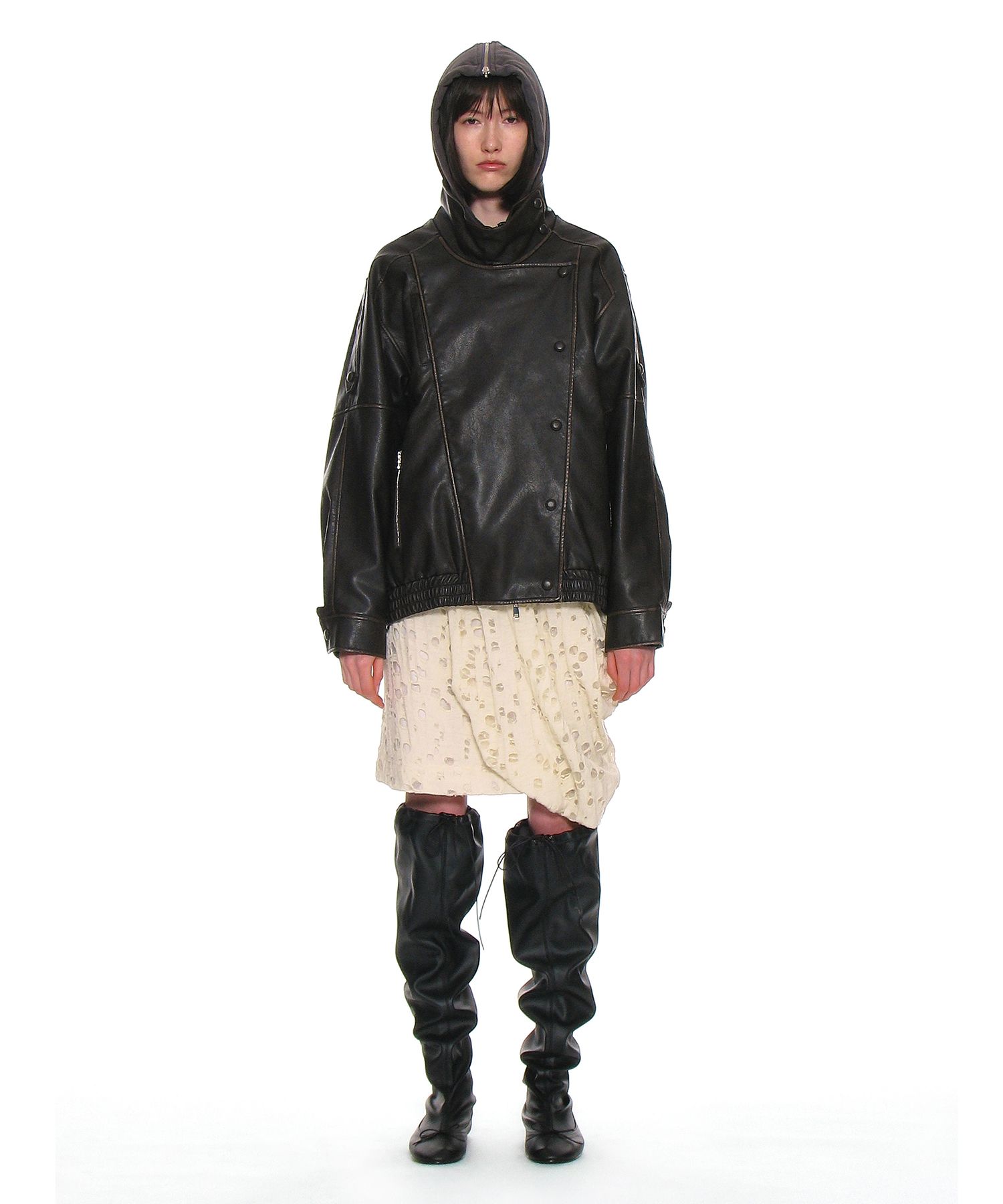 MUSINSA | PARTIMENTO WOMEN Vintage Leather Bomber Jacket_Dark Brown