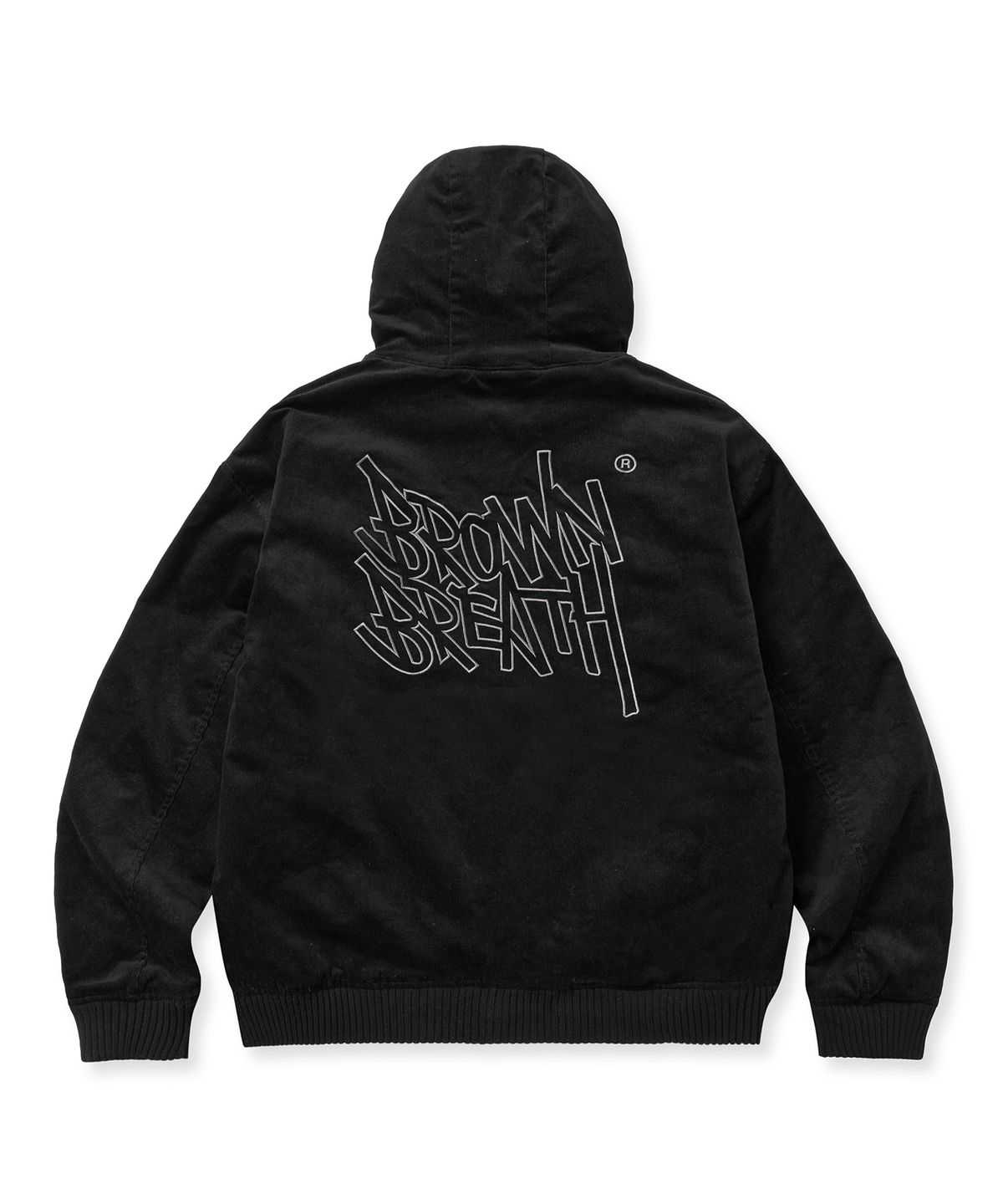 브라운브레스(BROWNBREATH) TAG CORDUROY PADDED HOOD ZIP UP - BLACK