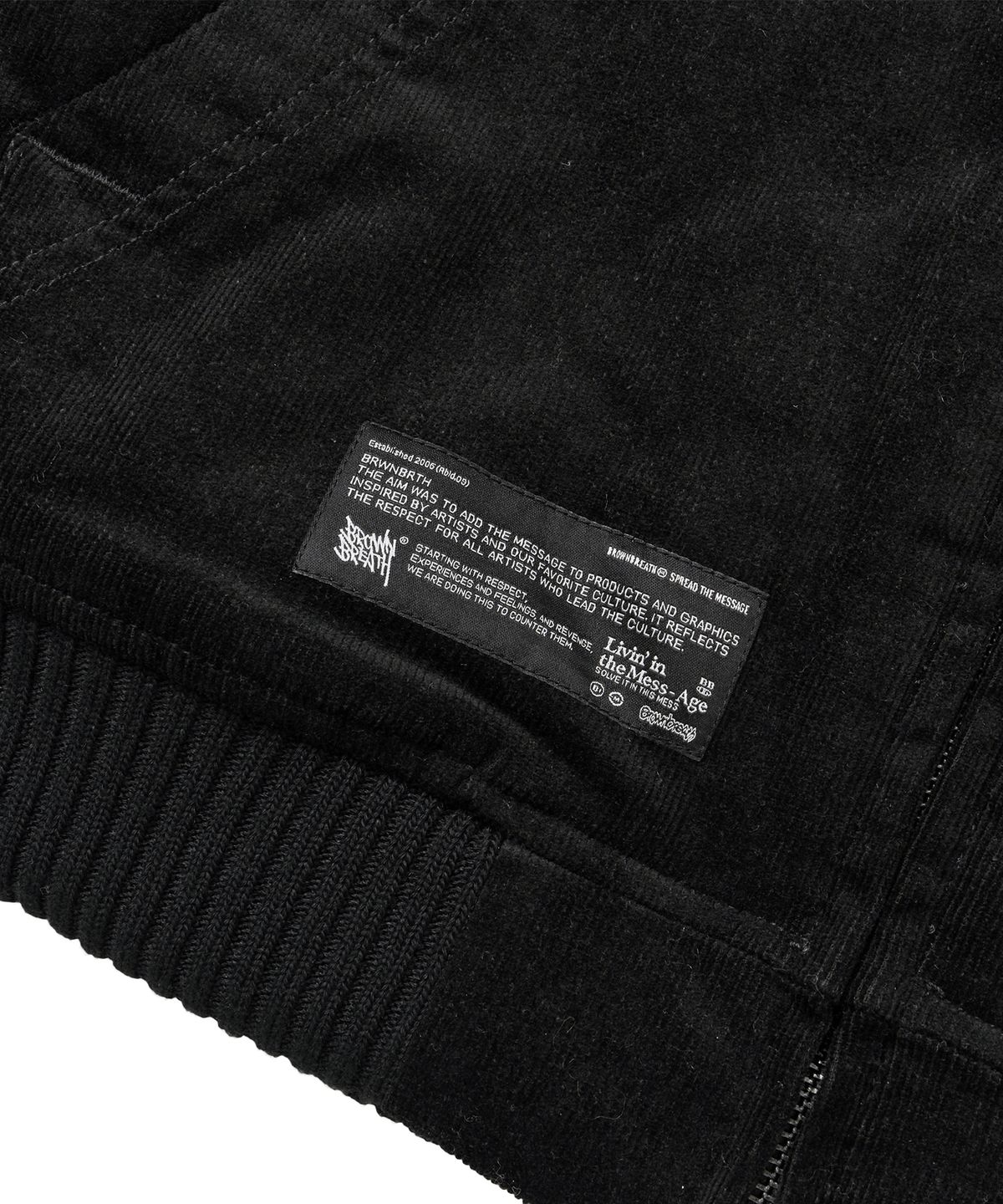 브라운브레스(BROWNBREATH) TAG CORDUROY PADDED HOOD ZIP UP - BLACK