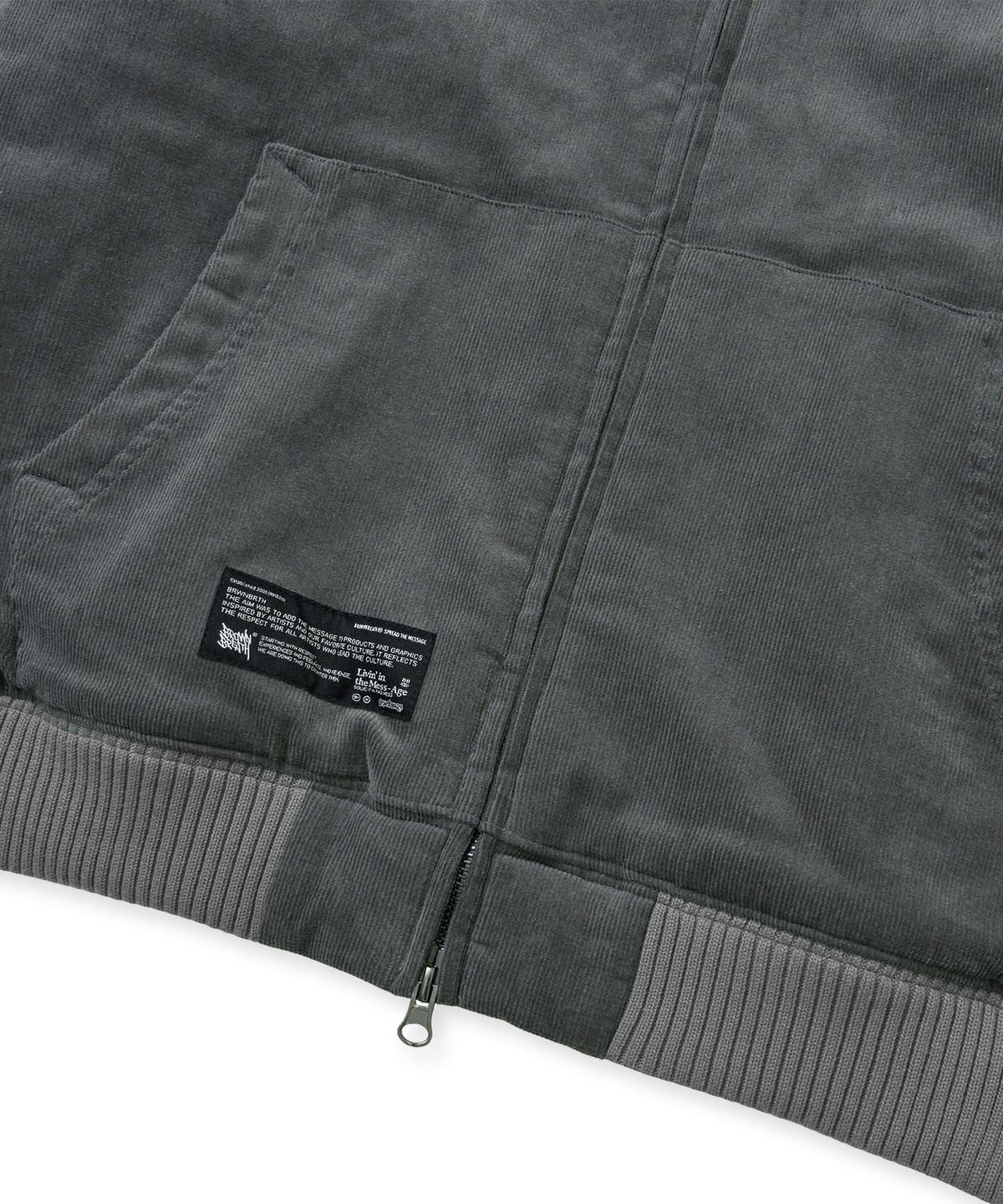 브라운브레스(BROWNBREATH) TAG CORDUROY PADDED HOOD ZIP UP - LIGHT GREY