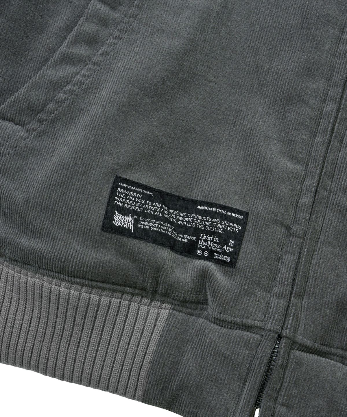 브라운브레스(BROWNBREATH) TAG CORDUROY PADDED HOOD ZIP UP - LIGHT GREY