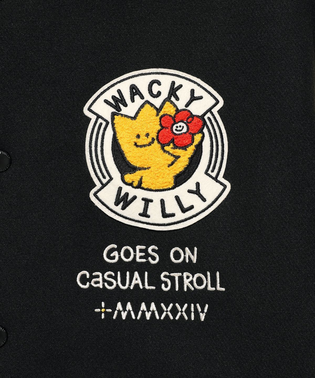 와키윌리(WACKY WILLY) 아플리케 바시티 자켓 블랙