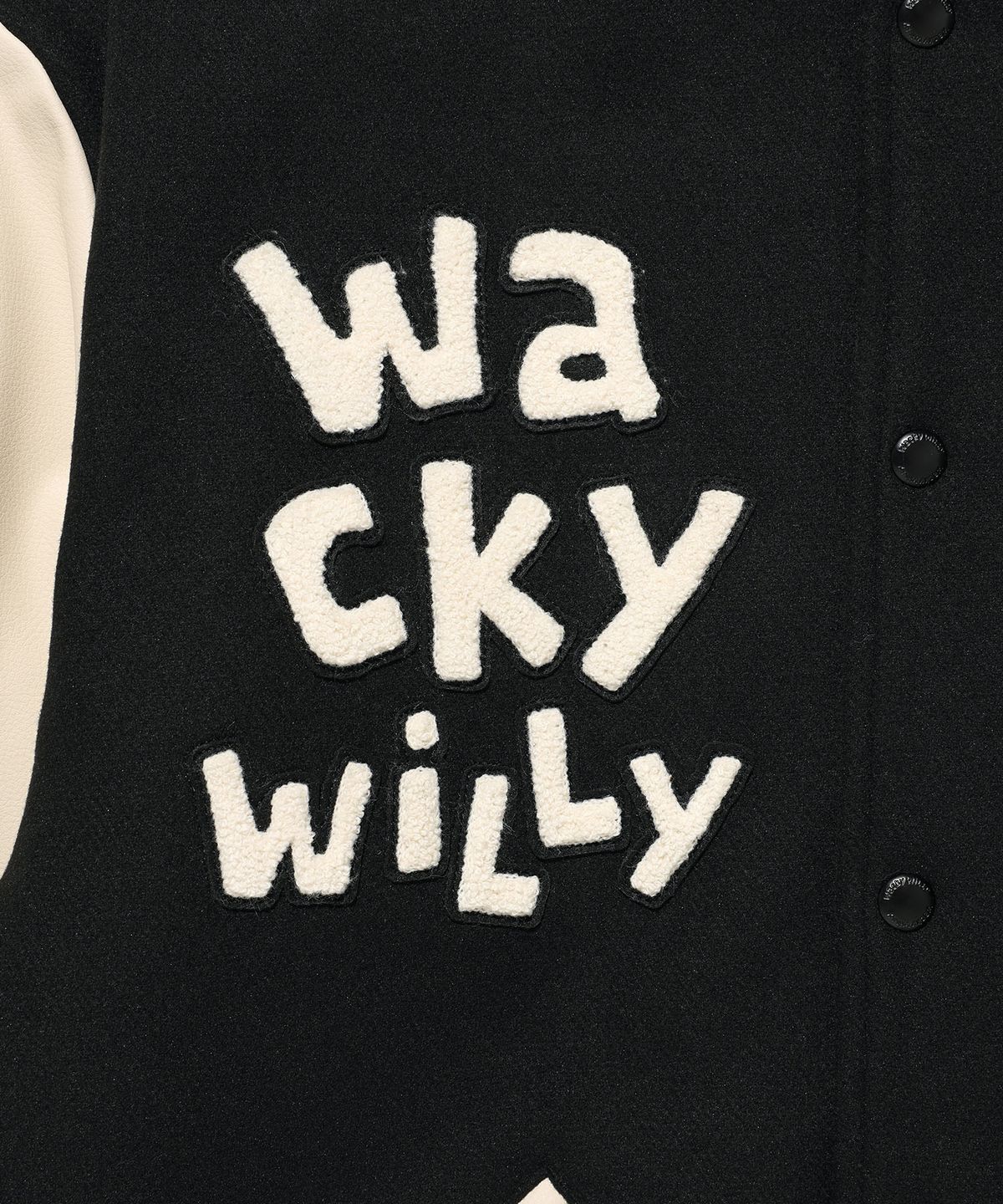 와키윌리(WACKY WILLY) 아플리케 바시티 자켓 블랙