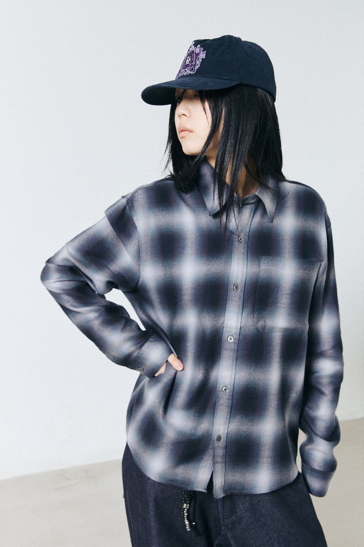 해칭룸(HATCHINGROOM) Regular Shirt Ombre Check Blue/Grey